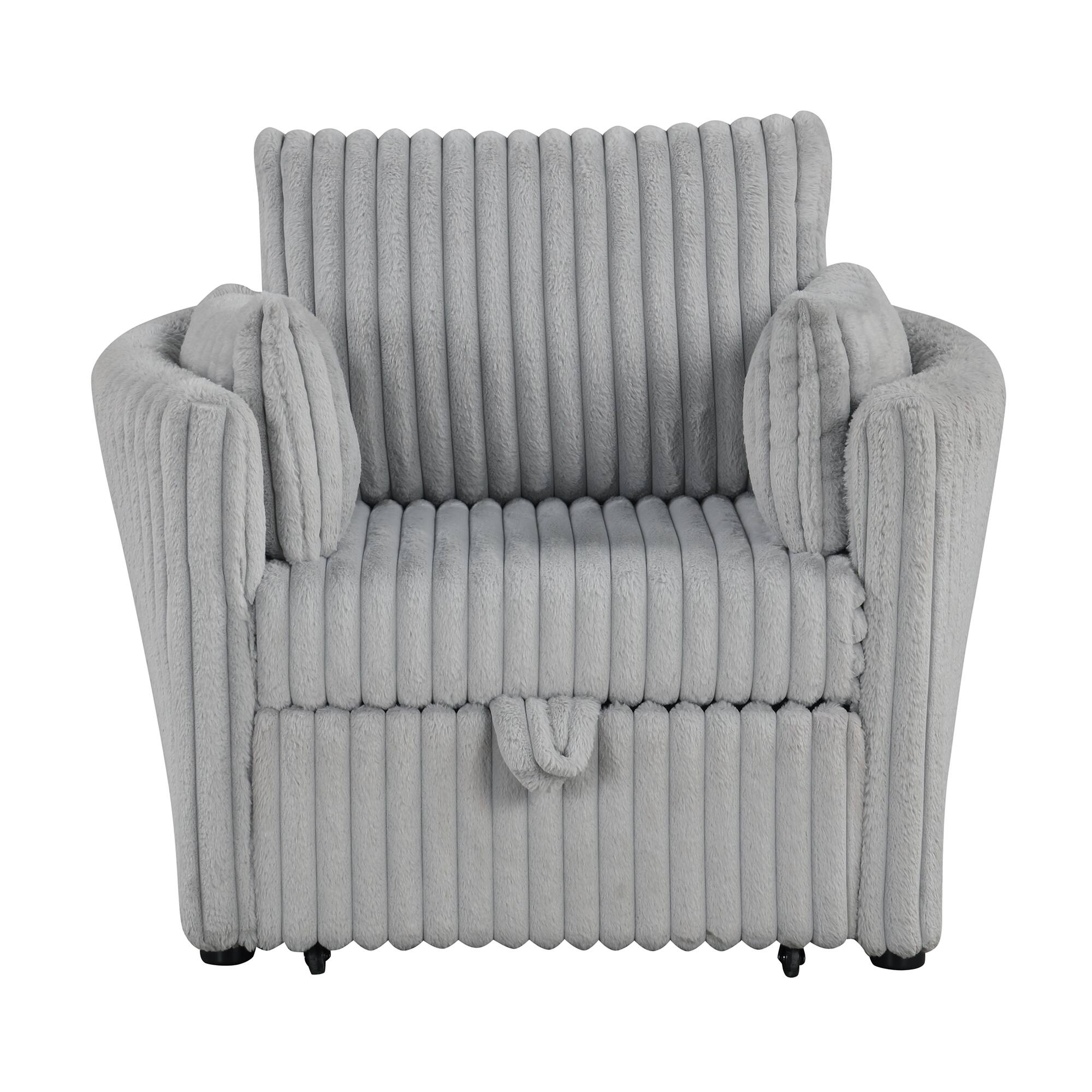 Alt View 1. Vaczon - Space-Saving Pull-Out Sleeper Chair Bed with Built-In USB Ports and Plush Pillows for Home, Dorm or Apartment - Gray.