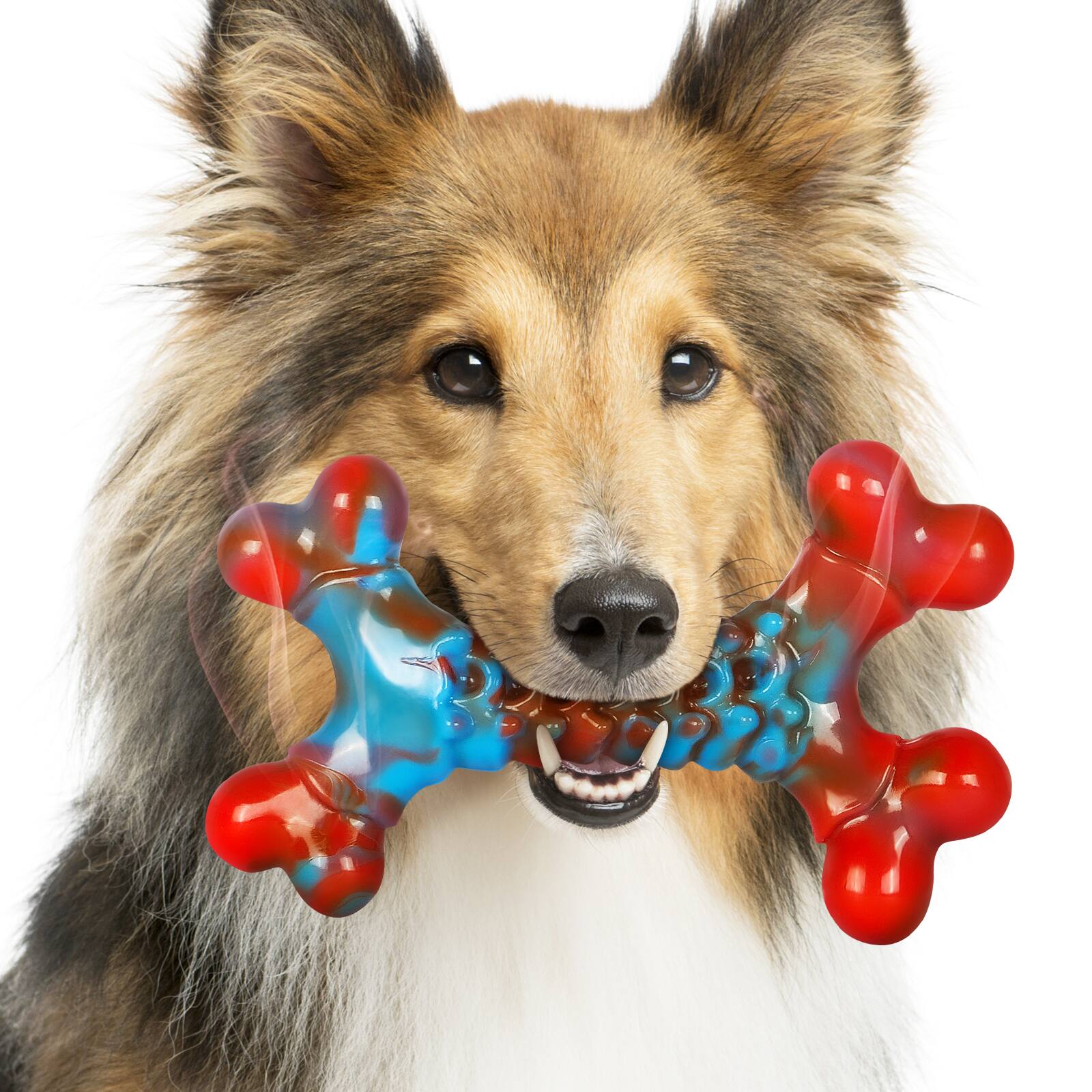 Front. Frienhund - Bacon Flavored Nylon Bone Shaped Tough Chew Dog Toy - Red.
