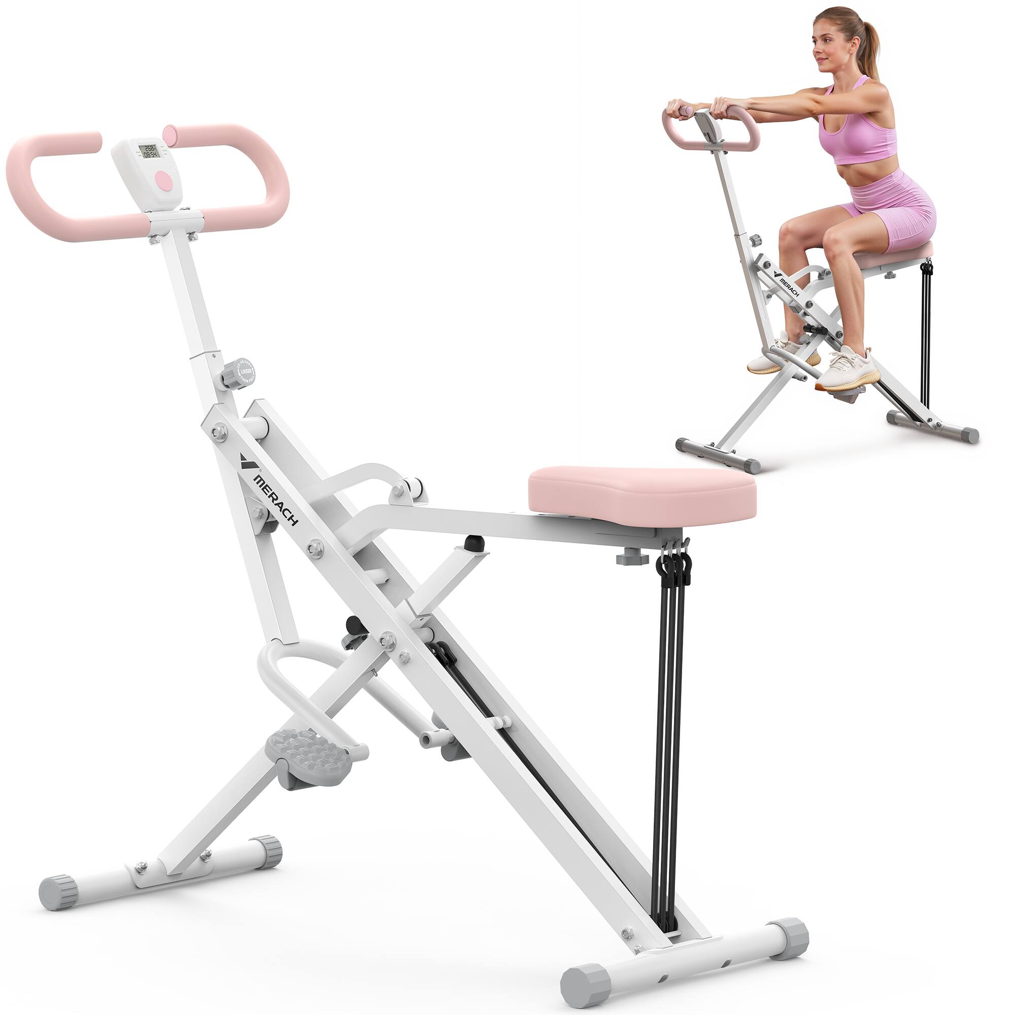 Back. MERACH - MERACH Squat Assist Trainer Foldable Squat Rider Machine for Glutes and Quads with 3 Tension Bands - White.