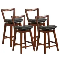 Costway - Swivel Counter Height Bar Stool Set of 4 26" Upholstered PU Leather Kitchen - Black/Brown - Front_Zoom