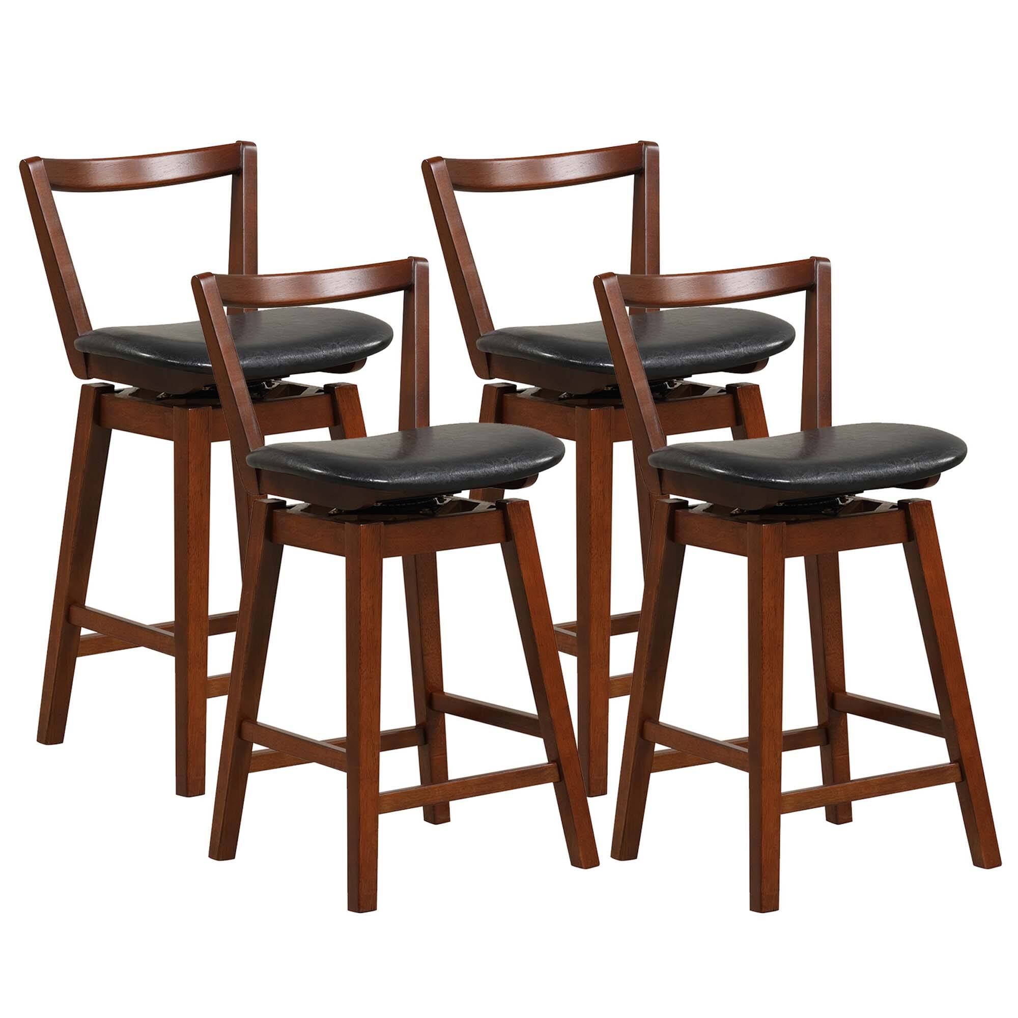 Costway - Swivel Counter Height Bar Stool Set of 4 26" Upholstered PU Leather Kitchen - Black/Brown