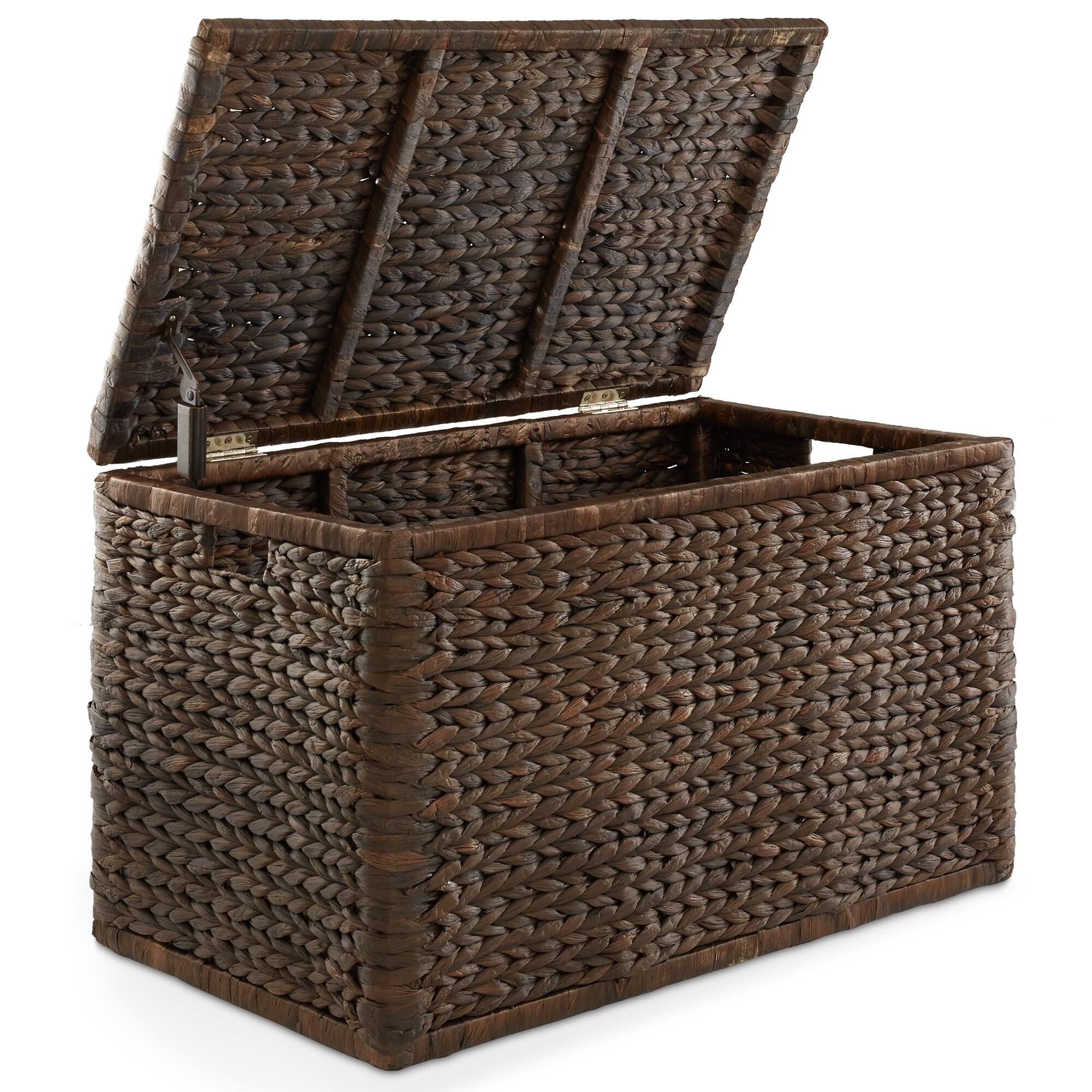 Alt View 2. Casafield - 30-in Storage Chest Trunk w Curved Lid - Safety Hinge - Water Hyacinth - Espresso.