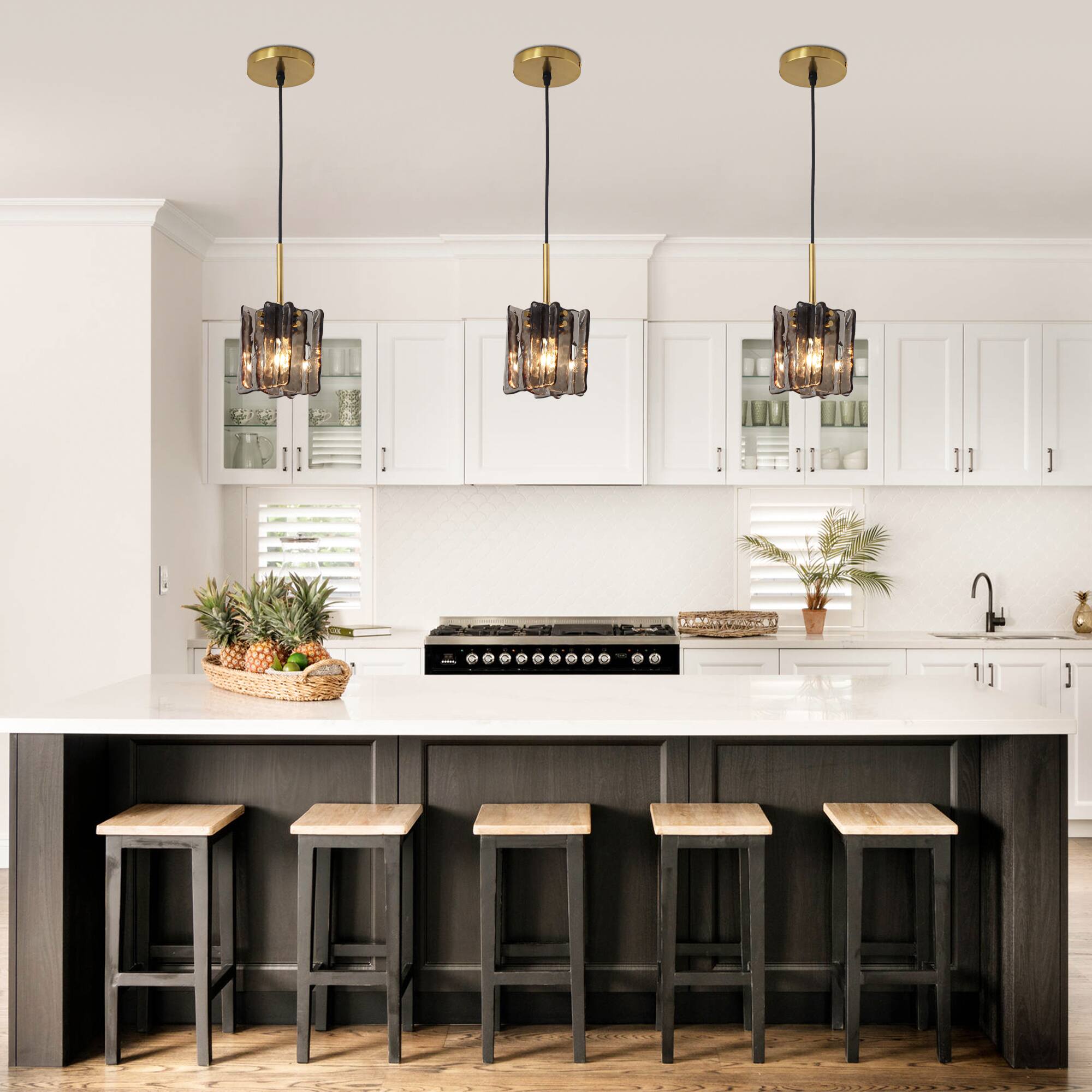 Left. Parrot Uncle - 4.7" Modern Handmade Grey Glass Pendant Ceiling Light with Adjustable Cord for Bedroom and Dining Room - Grey.