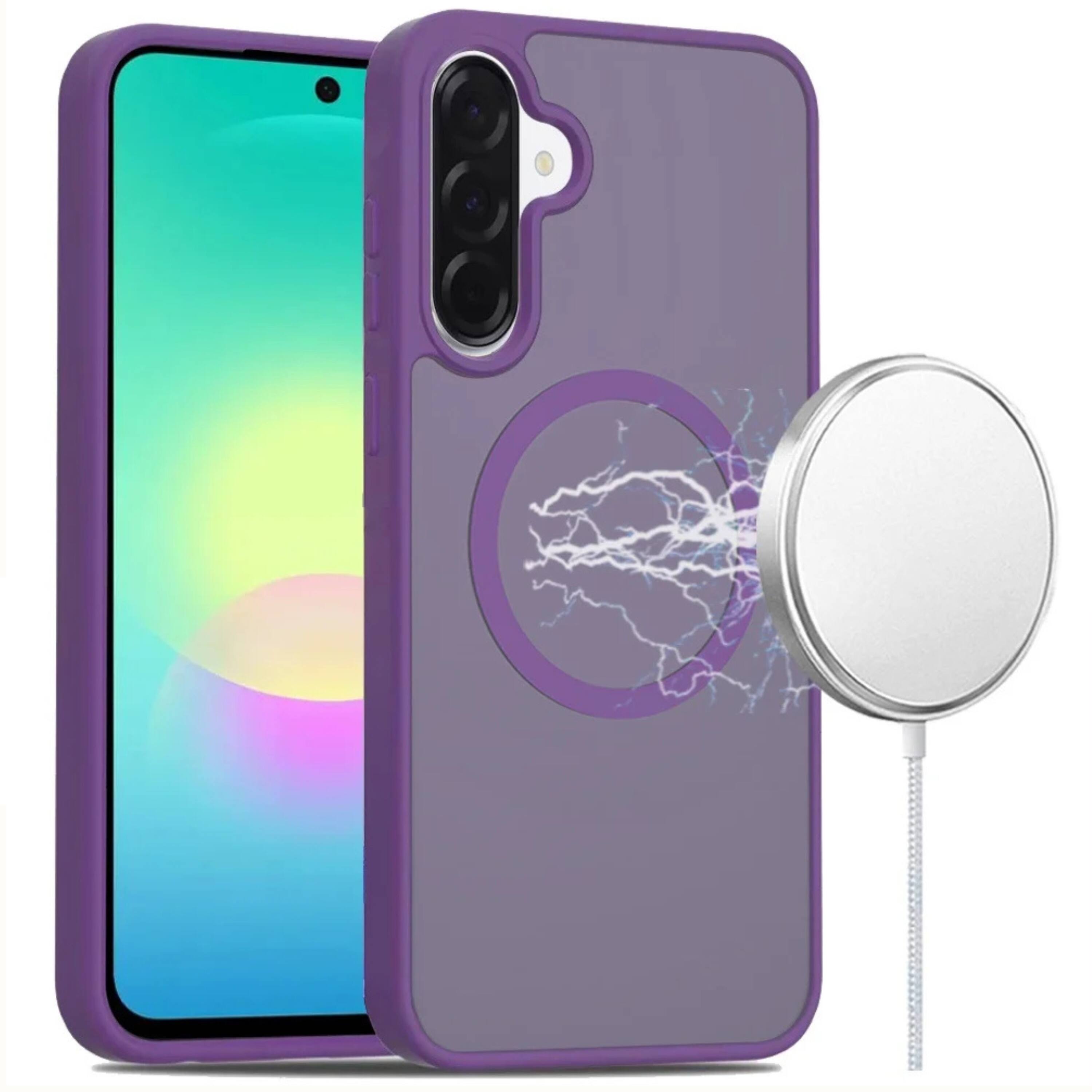 Front. Kitcheniva - Soft Touch Magnetic Circle Case With Tempered Glass For Samsung A27 5G Light Purple - Purple.