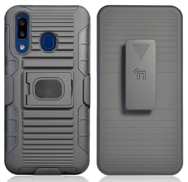 Alt View 2. Nakedcellphone - Combo for Samsung Galaxy A20, A30 - Ring Grip/Stand Case and Belt Clip Holster - Black.