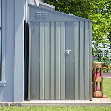 Front. Anysun - 4x7 Foot Lean-To Steel Storage Shed, Heavy-Duty Outdoor Garden Tool & Bicycle Shed with All-Weather Protection - Gray.