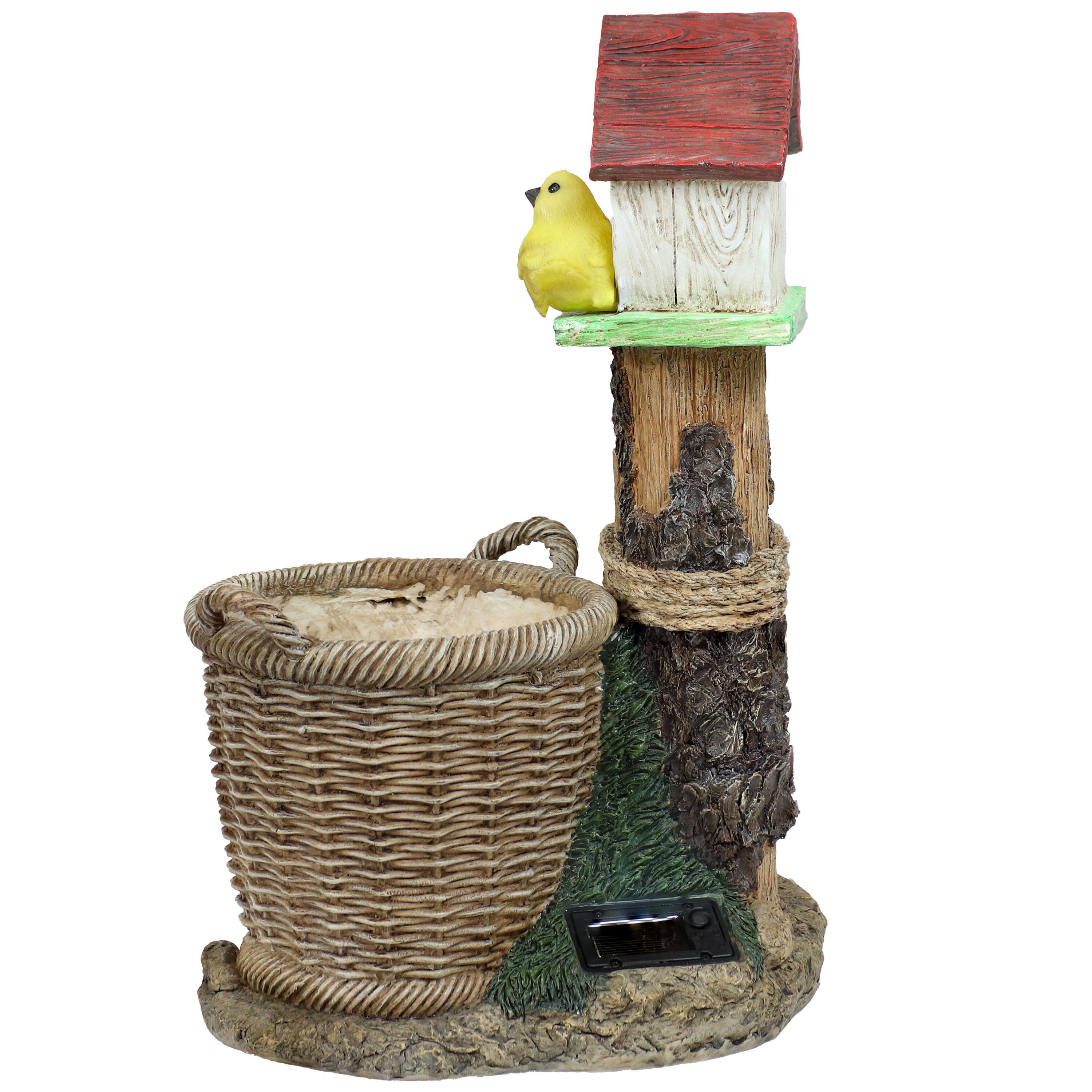 Alt View 8. Sunnydaze - Polyresin Bird House Planter Statue with Solar Lighted Birds - Brown.