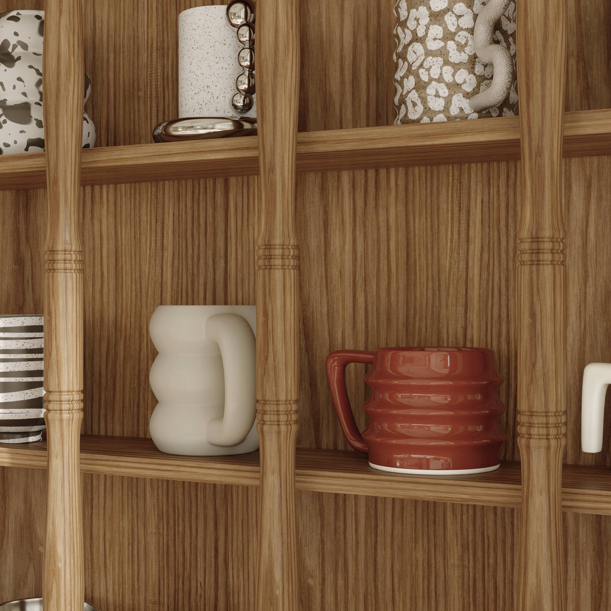 Alt View 1. Famapy - Famapy Wall - Mounted Mug Display Shelf: Grid - Style Collection Showcase + Decor Accent - Wooden.