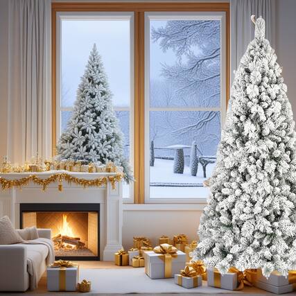 Front. Resenkos - Resenkos Artificial 6ft Flock LED-lit Christmas Tree with 752PVC/Hard Needle Mixed Branch Tips - White.