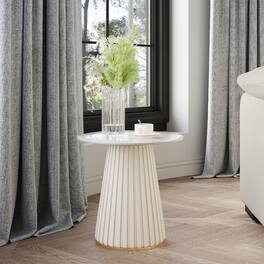 POVISON - 14.96" Modern Light Luxury Side Table, End Side with Glossy Sintered Stone Top, Metal Base - White