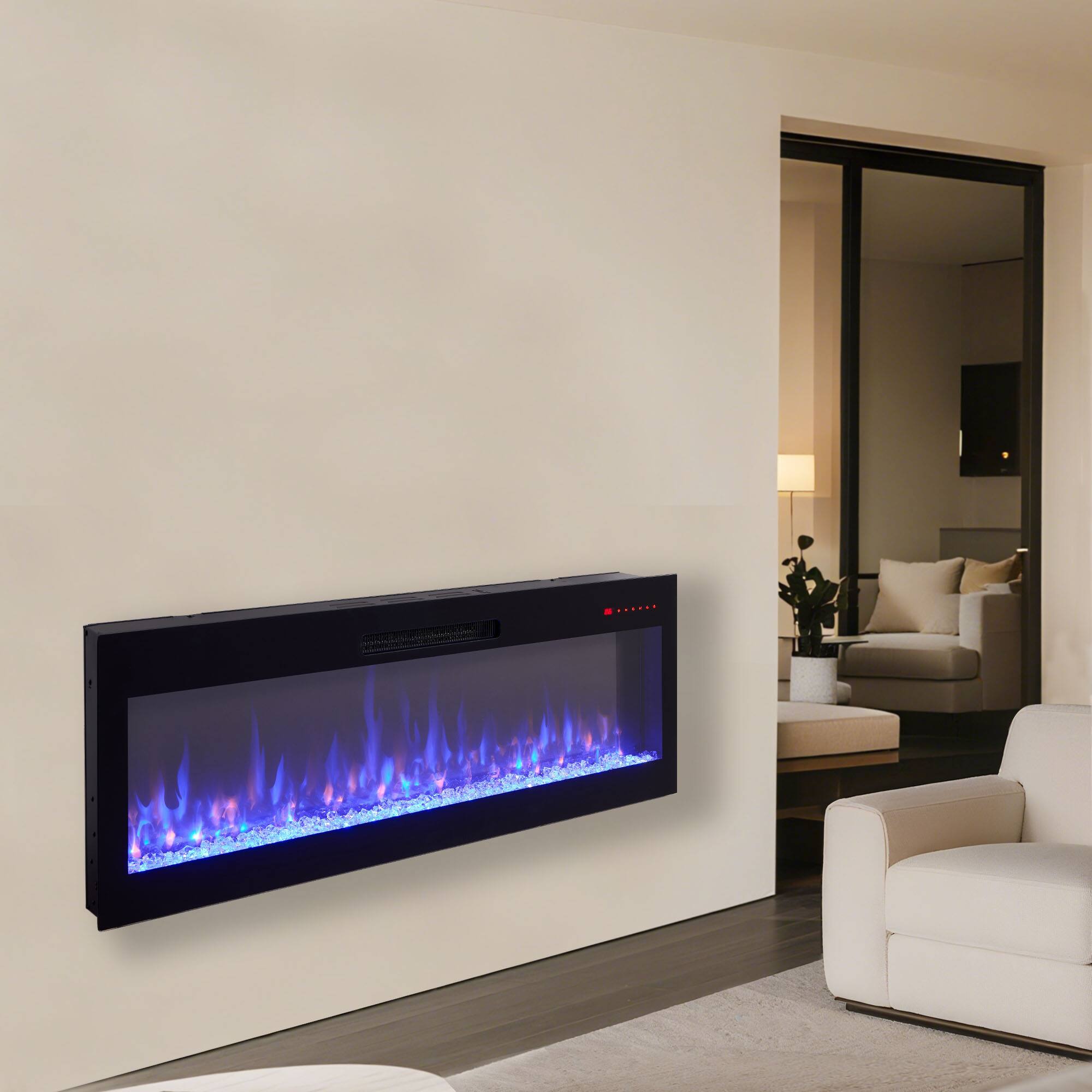 Alt View 2. Boyel Living - 60-in Smart WiFi Electric Fireplace 1400W 5000 BTU for Recessed or Wall-Mount Installation with Remote Control - Antique Black.