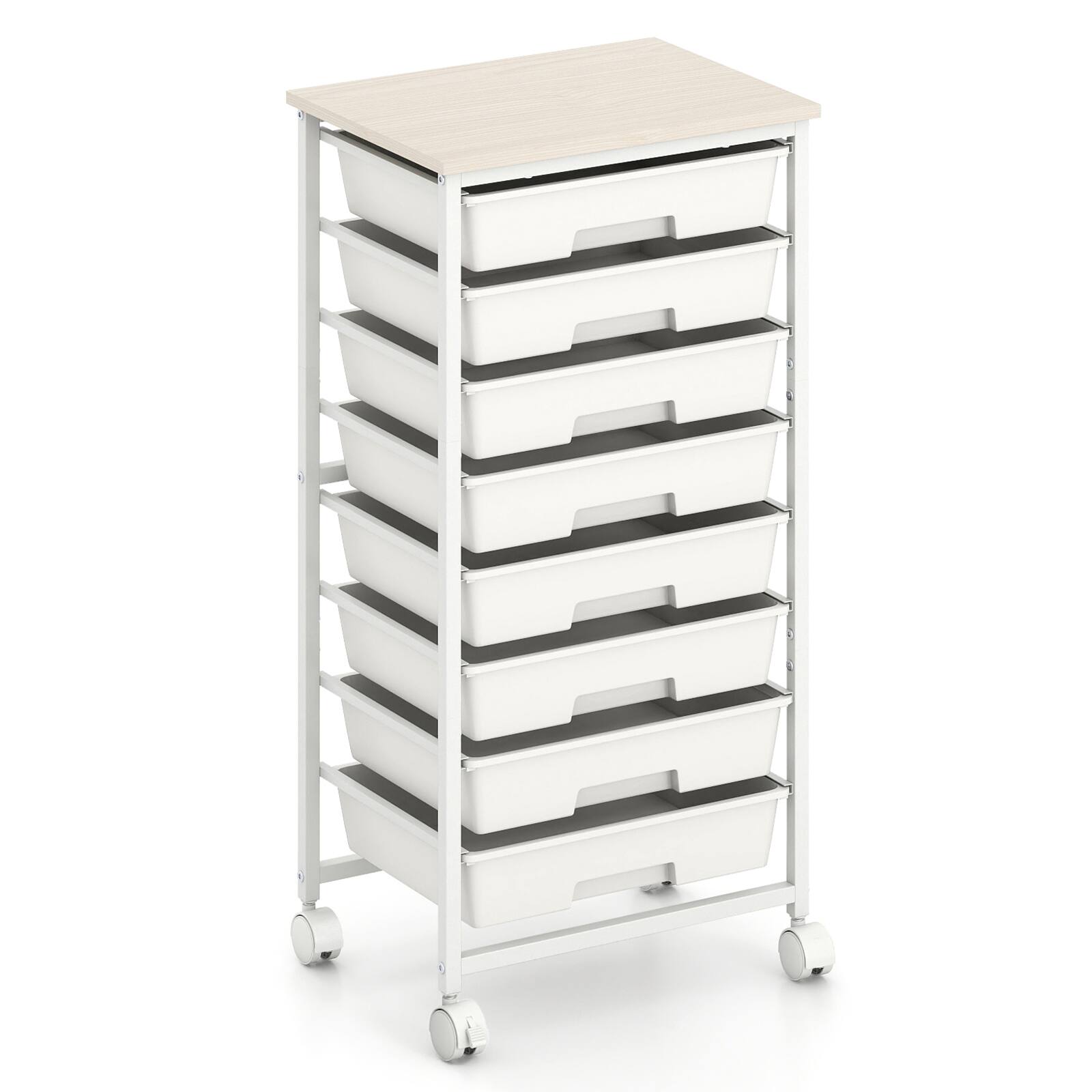 Alt View 9. Costway - Costway 8-Drawer Art & Craft Storage Cart, Storage Cart with 4 Universal Wheels, Metal Frame for Home 15"L - 15"L White.