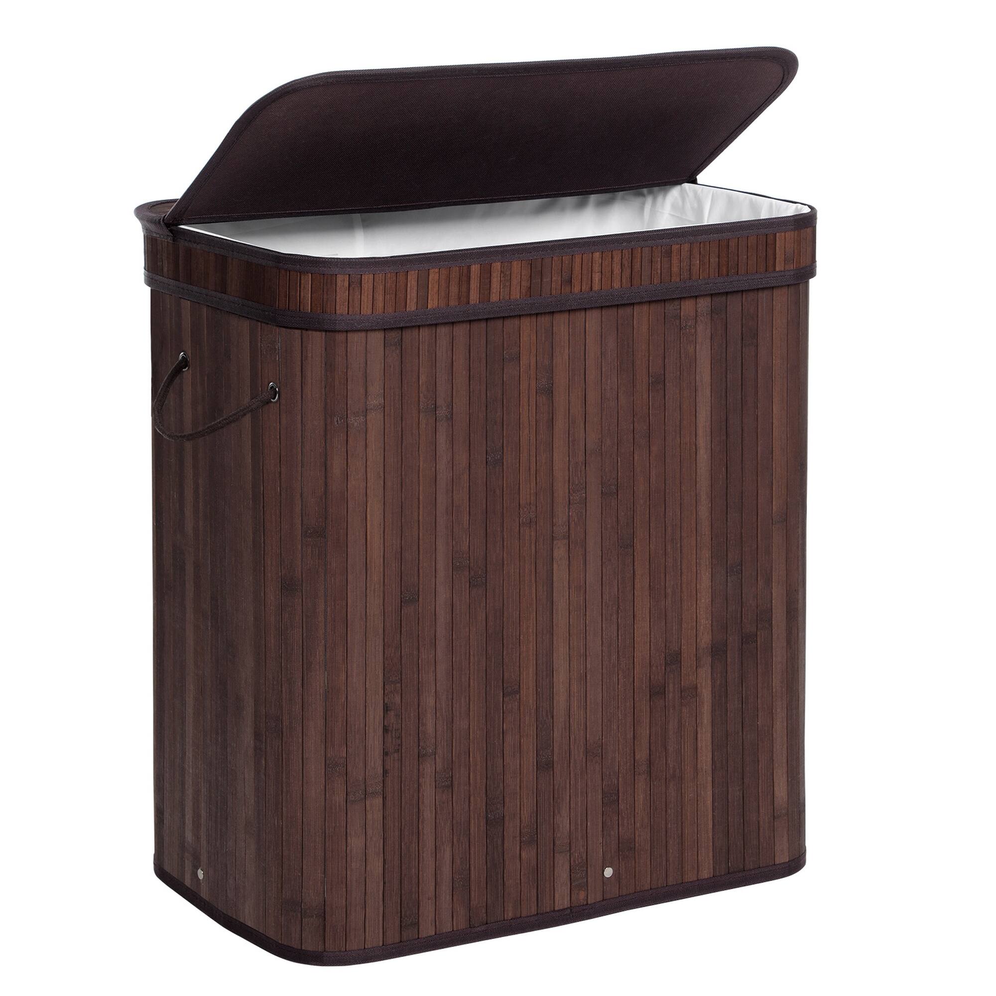 Songmics Home - Laundry Hamper with Lid, Bamboo Launry Basket with Handles, Foldable Storage Basket for Laundry Room, Bedroom, 100L - Brown