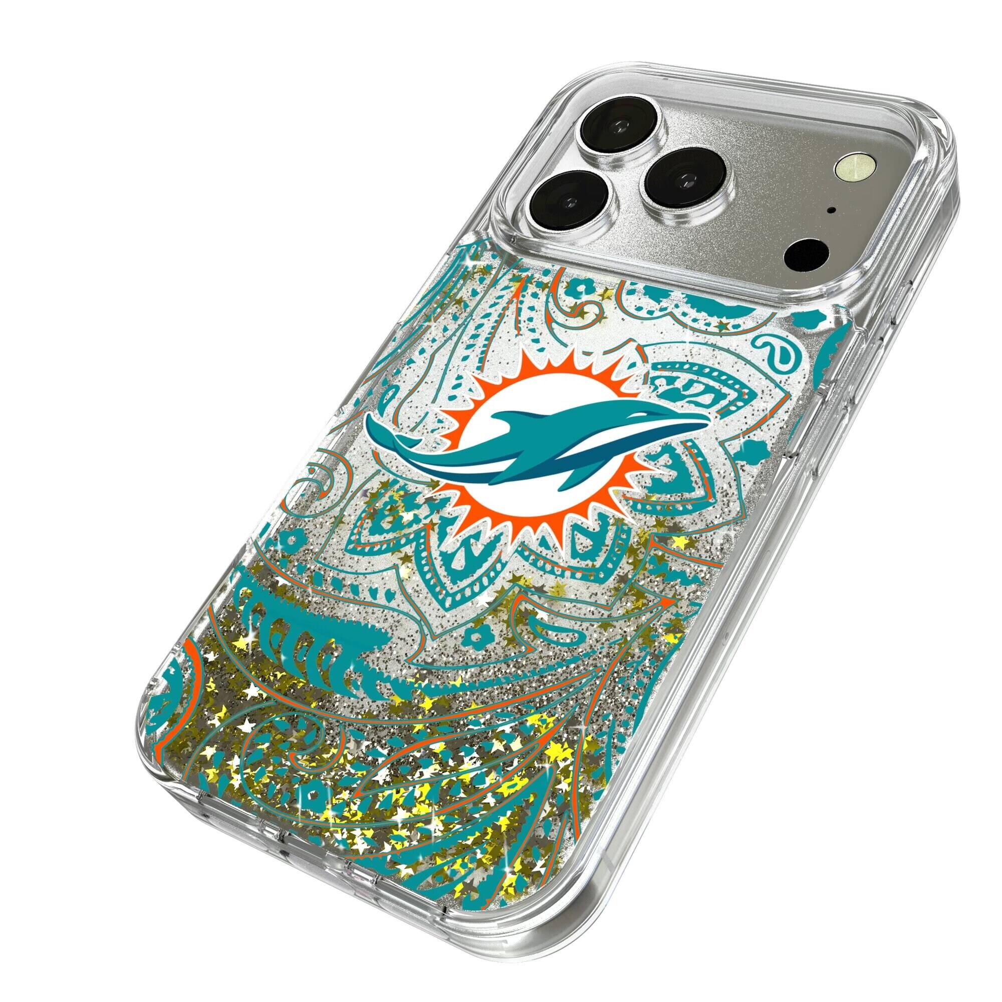 Alt View 1. Keyscaper - Miami Dolphins iPhone Paisley Design Glitter Case - 15 - Multicolor.