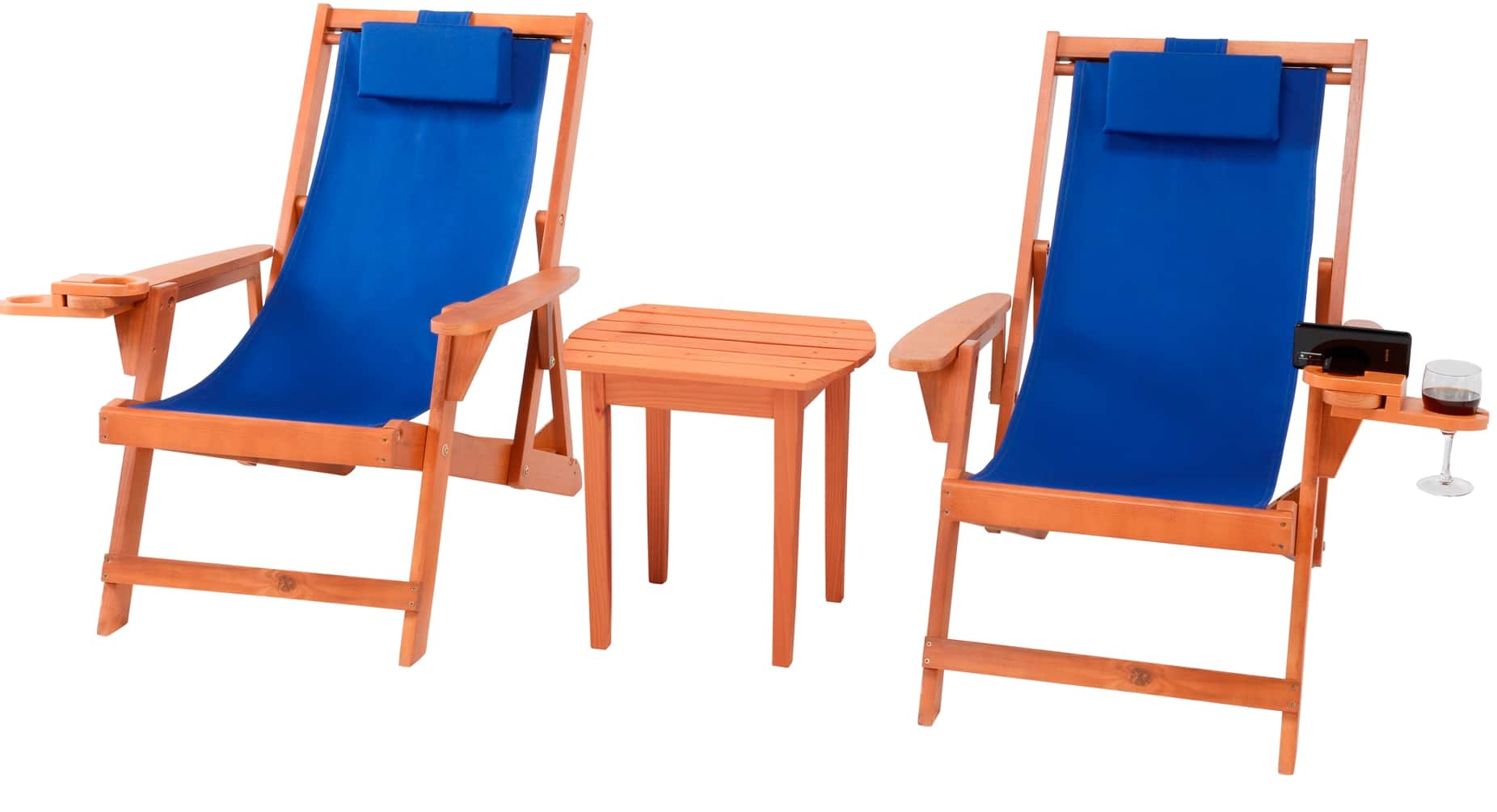 Jiallo - Romantic Collection Canvas Sling Chairs with Cup and Wine Holder and end table - Walnut color with blue fabric price history on PriceWatchPro