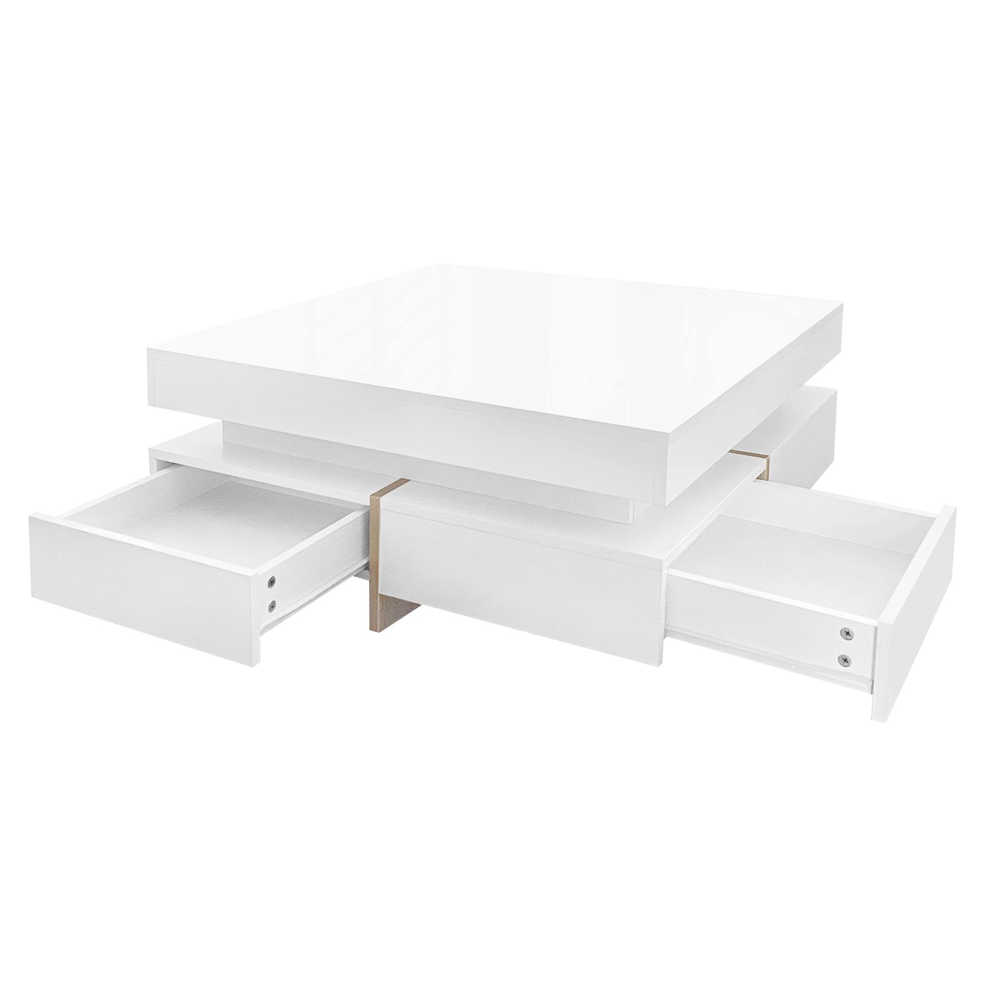 Alt View 8. Tiramisubest - Modern High Gloss Coffee Table with 4 Drawers,Multi-Storage Square Cocktail Tea Table with Wood Grain Legs,White - White.