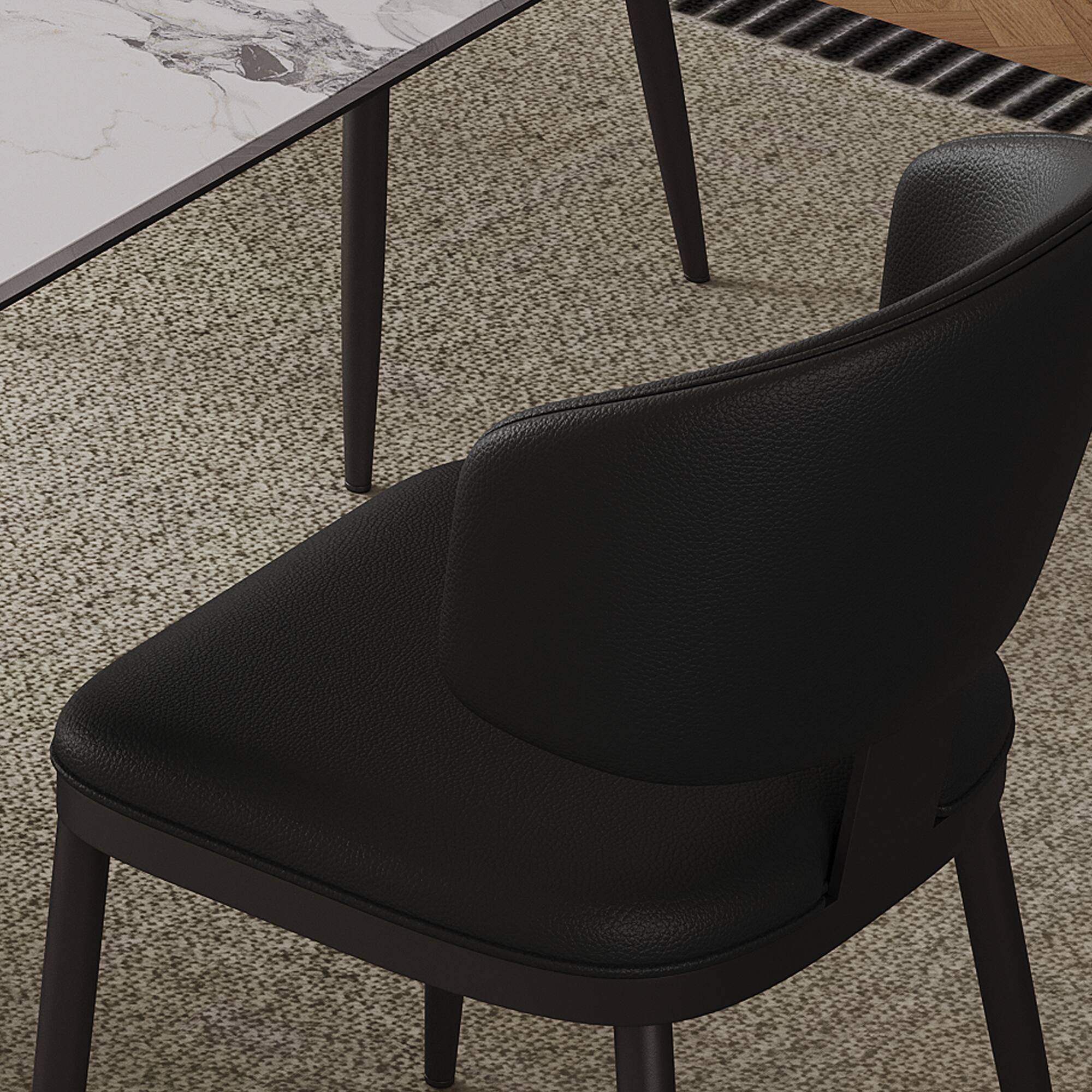 Alt View 2. GOODSILO - Modern Dining Chair, PU Leather Upholstered with Metal Frame for Kitchen and Dining Room, Set of 2 - Black.