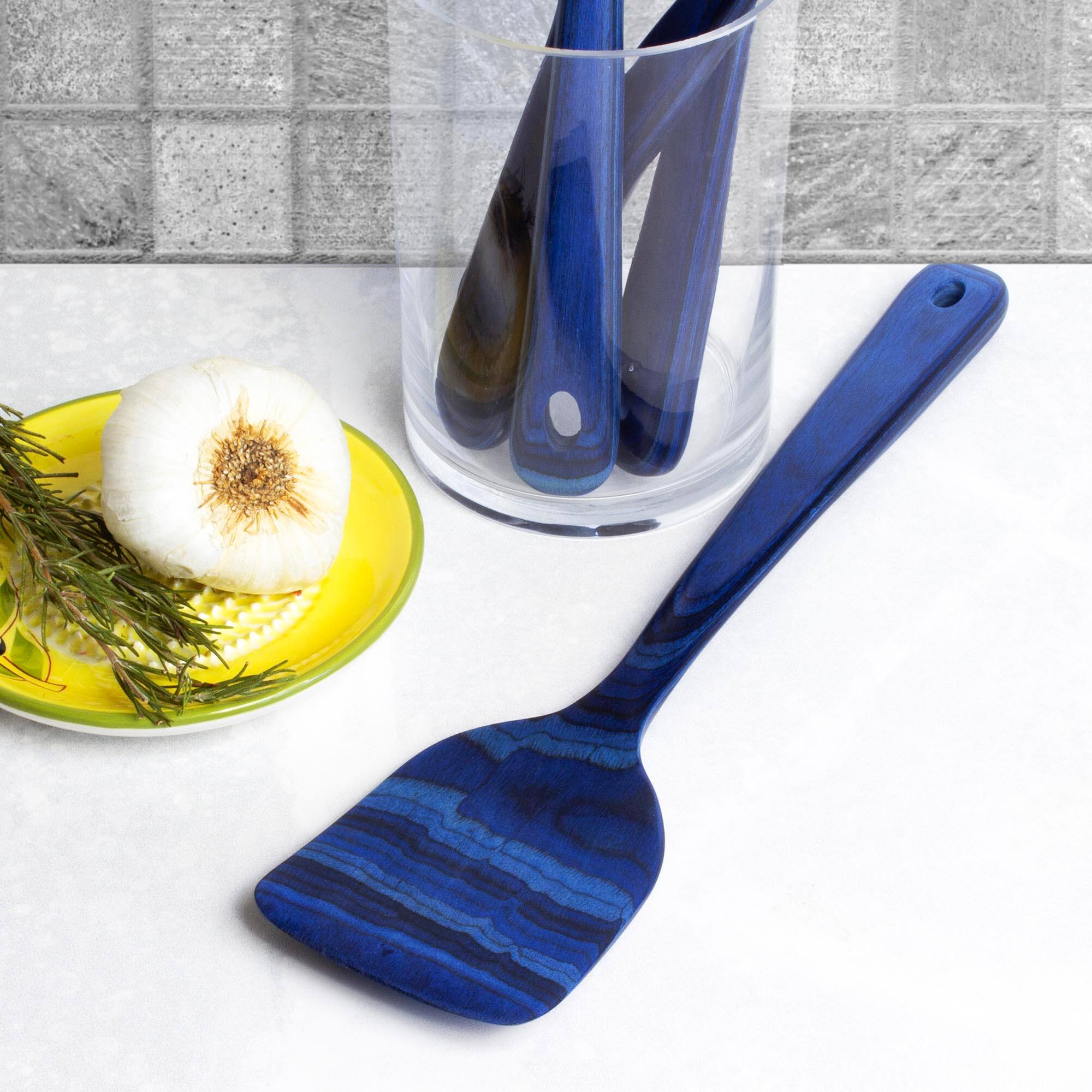 Back. Baltique - Malta Collection 4 Piece Cooking Utensil Set, Safe for Nonstick - Blue.