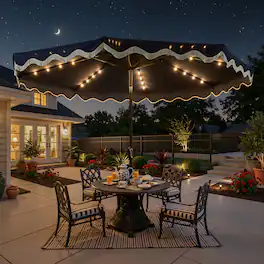 Ovios - 10FT Patio Umbrella with LED Lights, Outdoor Market Umbrella with Scalloped Edge Canopy - Dark Blue
