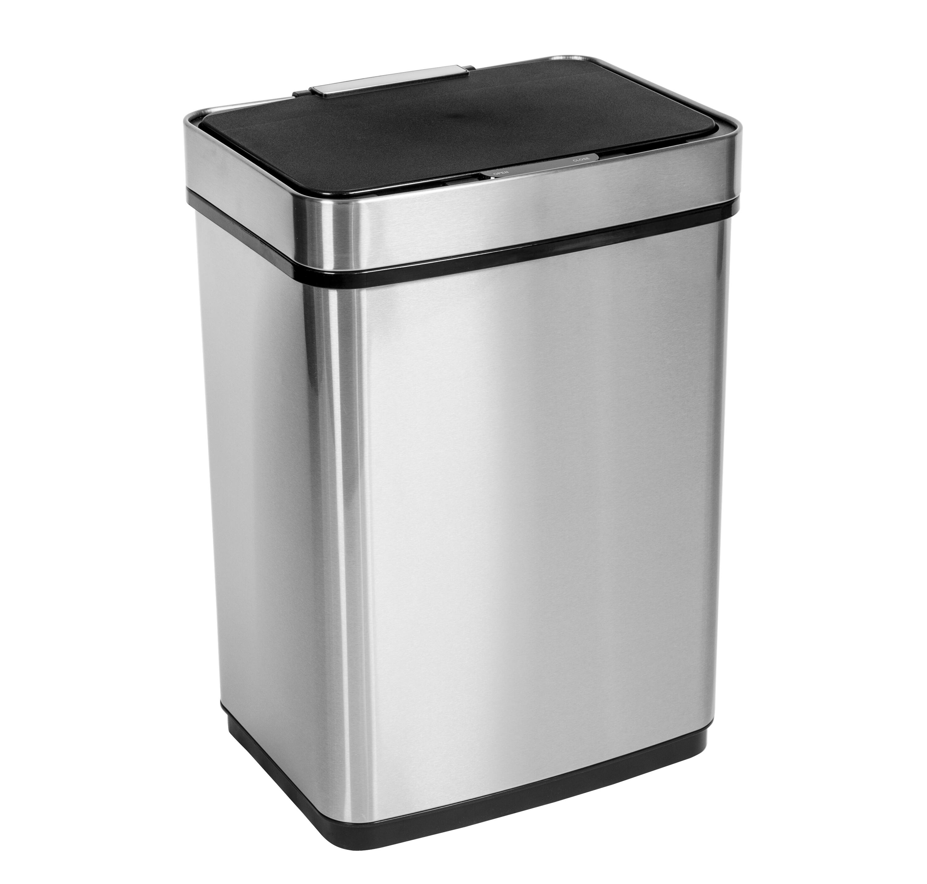 Angle. Honey-Can-Do - 50 Liter Stainless Steel Sensor Trash Can - Silver.