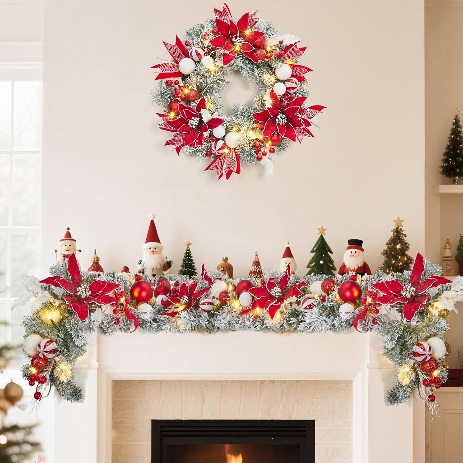 Alt View 4. Jojoka - 24 Inch Pre-Lit Christmas Wreath for Grand Entryway and Entrance Displays - Green.