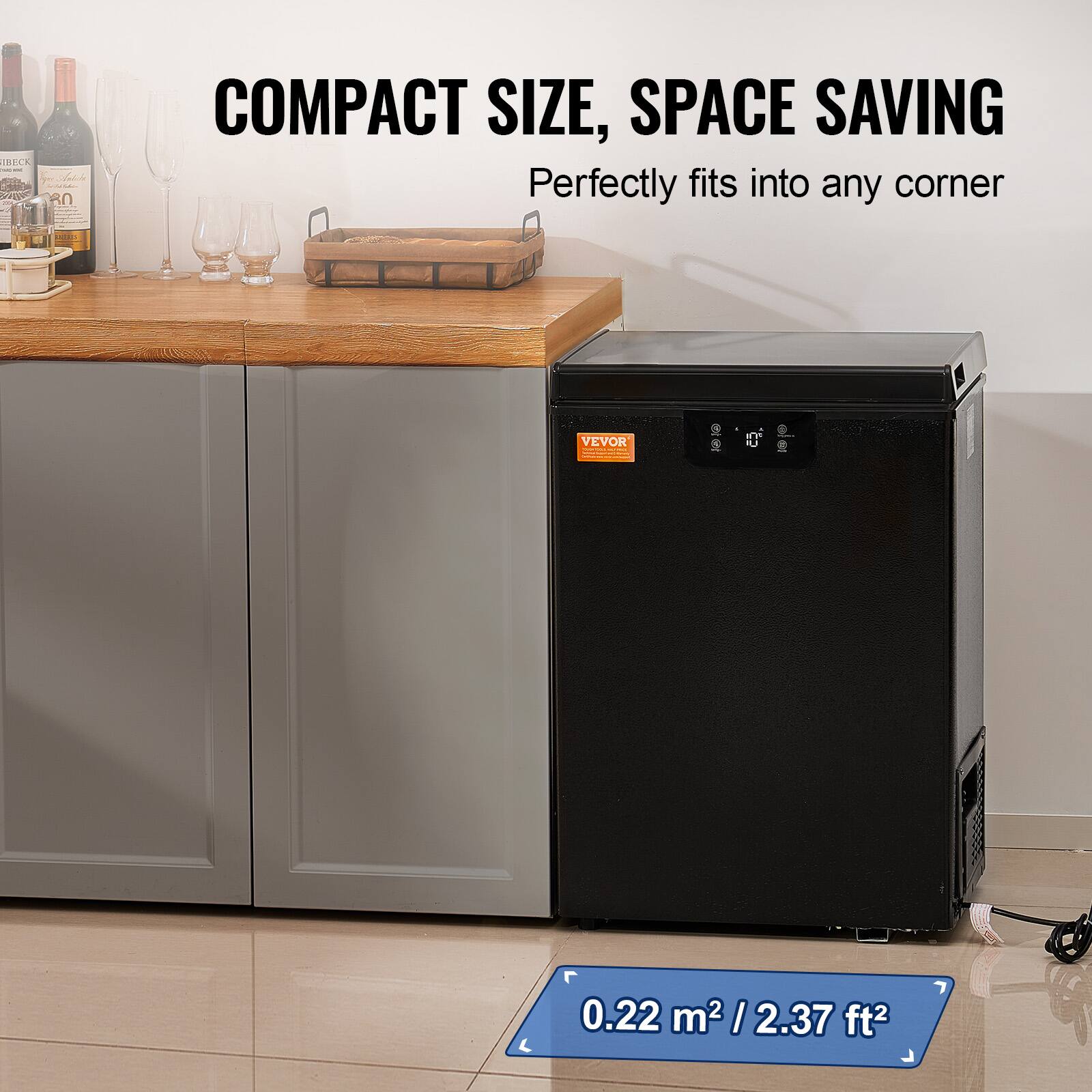 COMPACT SIZE, SPACE SAVING  
Perfectly fits into any corner  

0.22 m² / 2.37 ft²