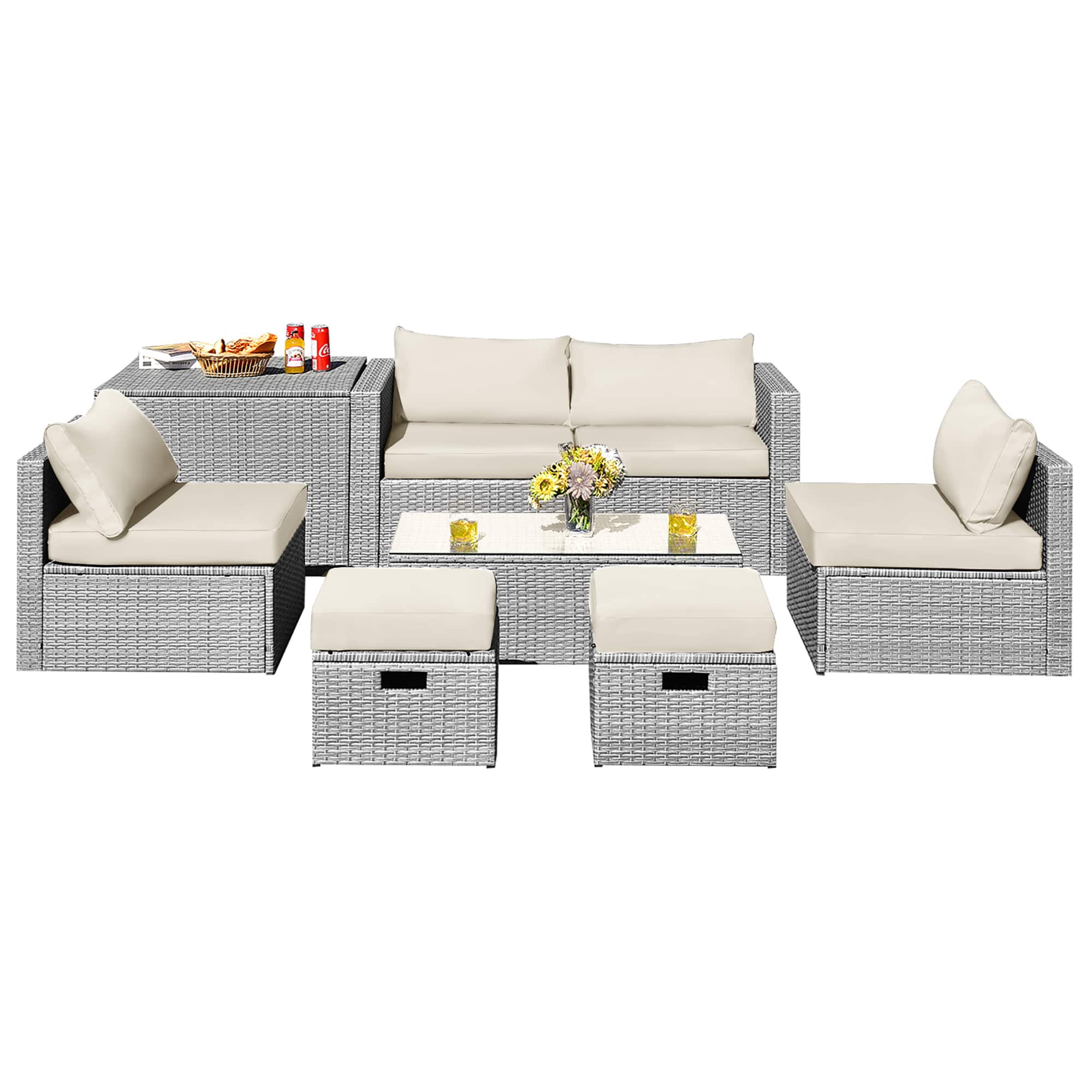 Costway - 8PCS Patio Rattan Furniture Set Storage Waterproof Cover - Gray,Off White price history on PriceWatchPro