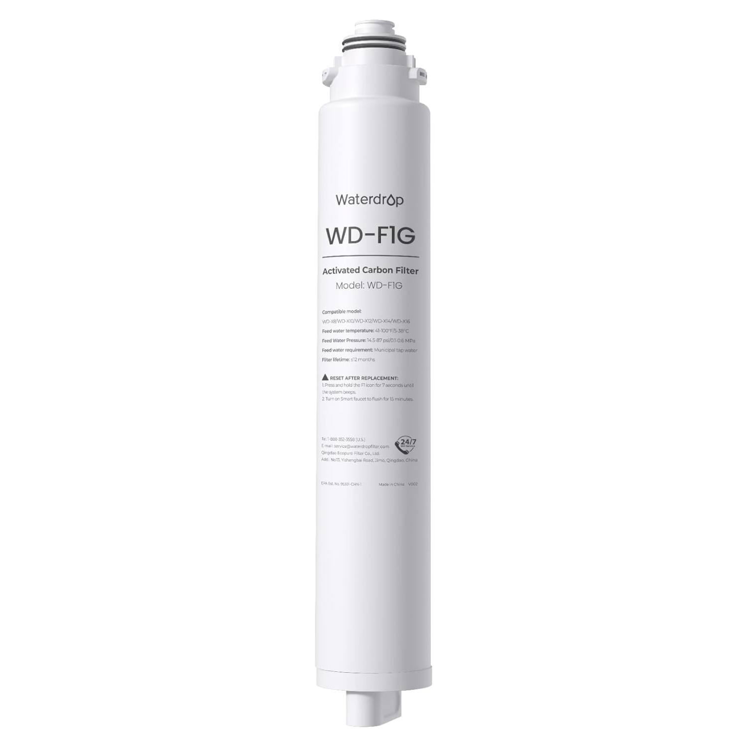 Waterdrop - WD-F1G Filter, Replacement for WD-X12-Basic & WD-X8-Basic & WD-X8-PRO Reverse Osmosis System, 12-month - White