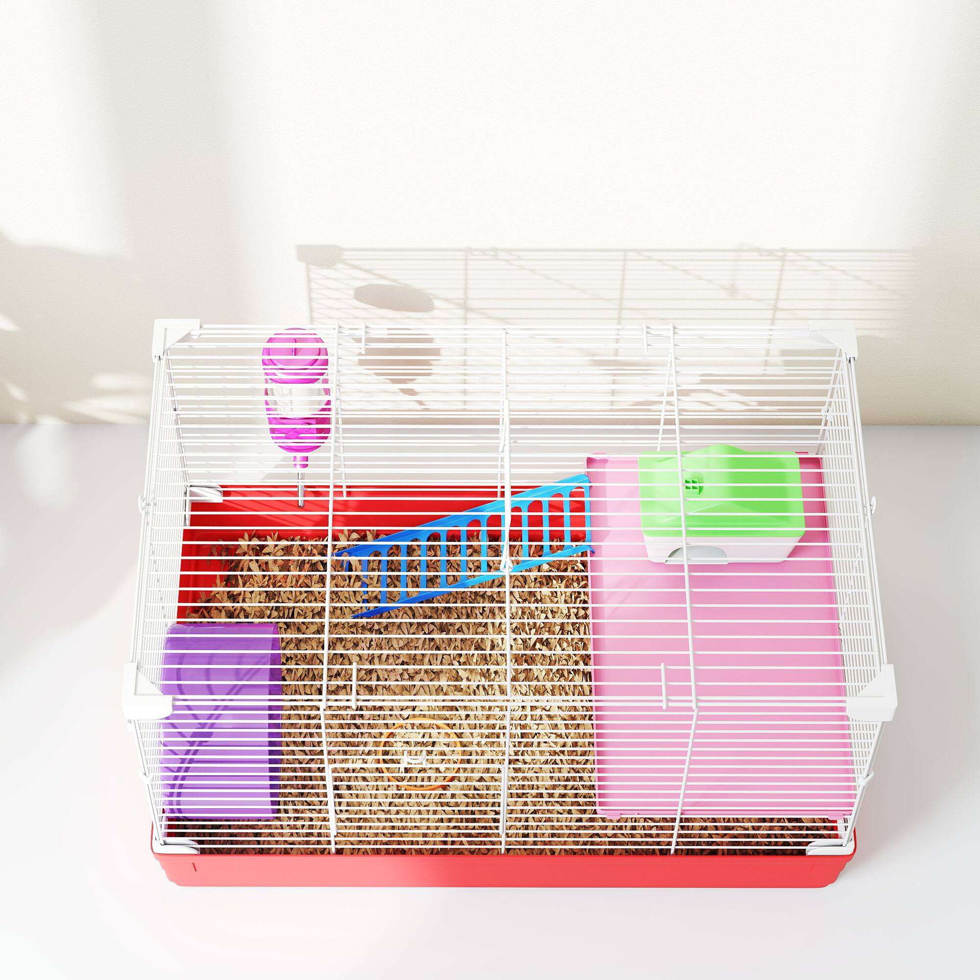 Alt View 7. Pawhut - 18.5" Hamster Cage with Exercise Wheel and Water Bottle, Dish, Rat House and Habitat 2-Story Design.