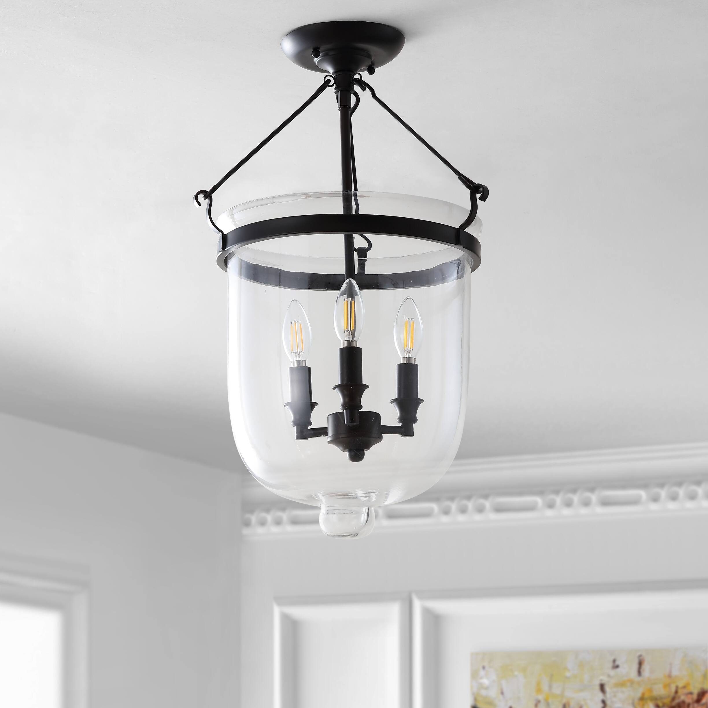 Alt View 5. Jonathan Y - Charlotte 14.5" Metal/Glass LED Semi-Flush Mount, Oil Rubbed Bronze - Oil Rubbed Bronze.