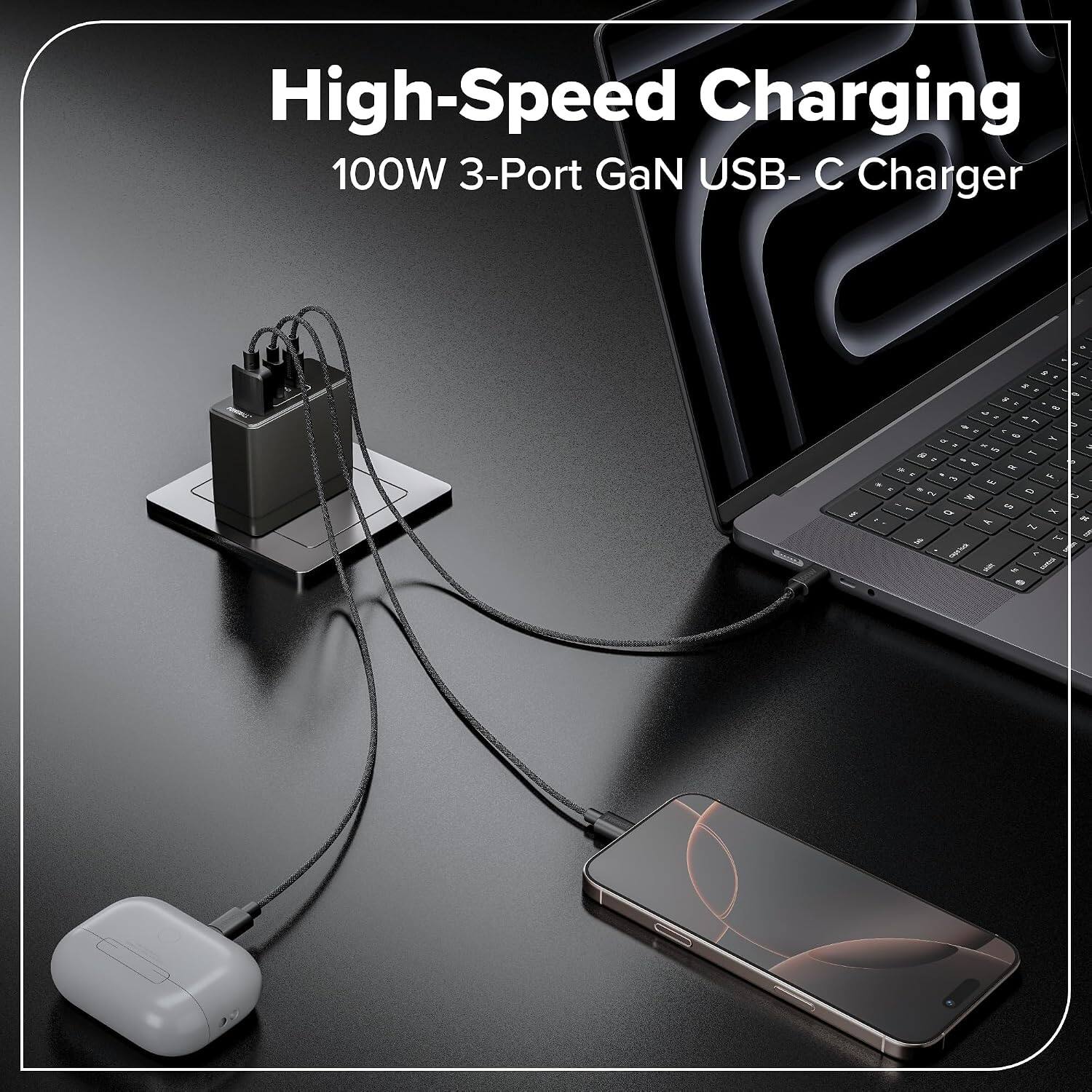 High-Speed Charging  
100W 3-Port GaN USB-C Charger