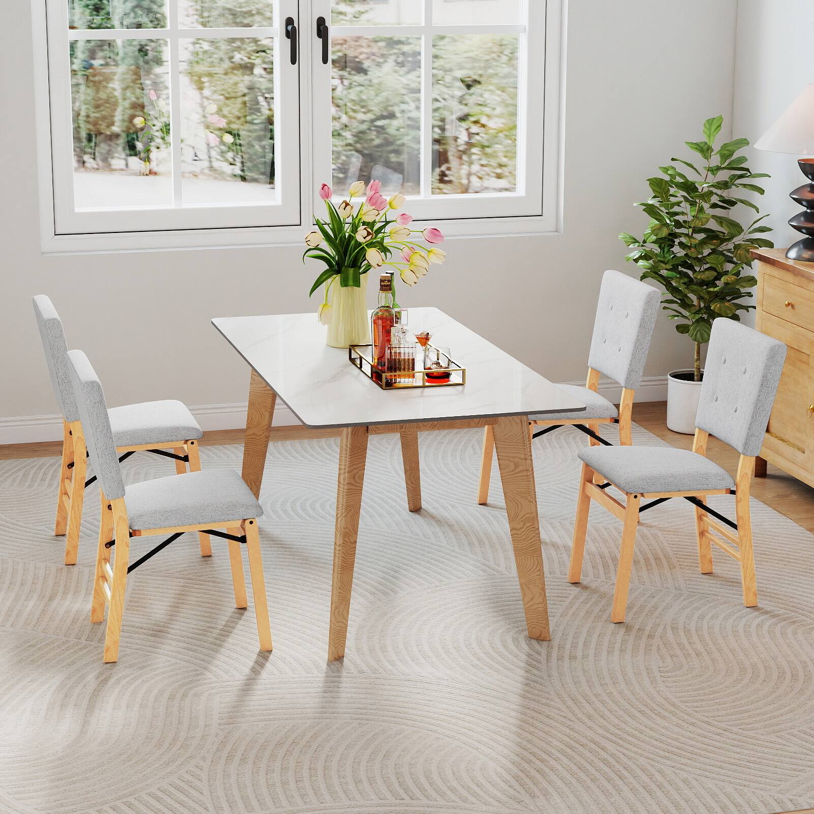 Alt View 1. Gymax - Gymax Foldable Dining Chair Set of 4 w/Padded Seat & Tilt Backrest Rubber Wood Legs Grey - Yellow.