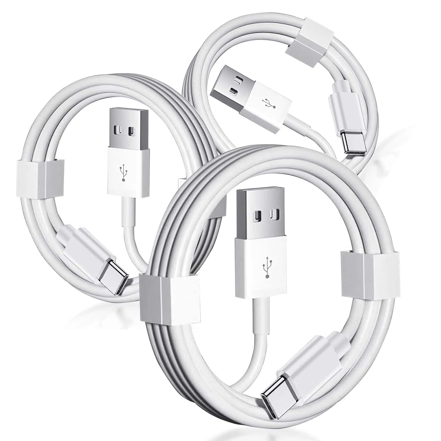 Entronix - USB-A to Type-C Charger Cable - 3-Pack (6FT) - Fast Charging for All Devices - White