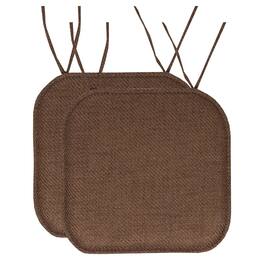 Sweet Home Collection - Herringbone Stitch Memory Foam Non-Slip 16" x 16" Chair Cushion Pad with Ties, 2-Pack - Brown