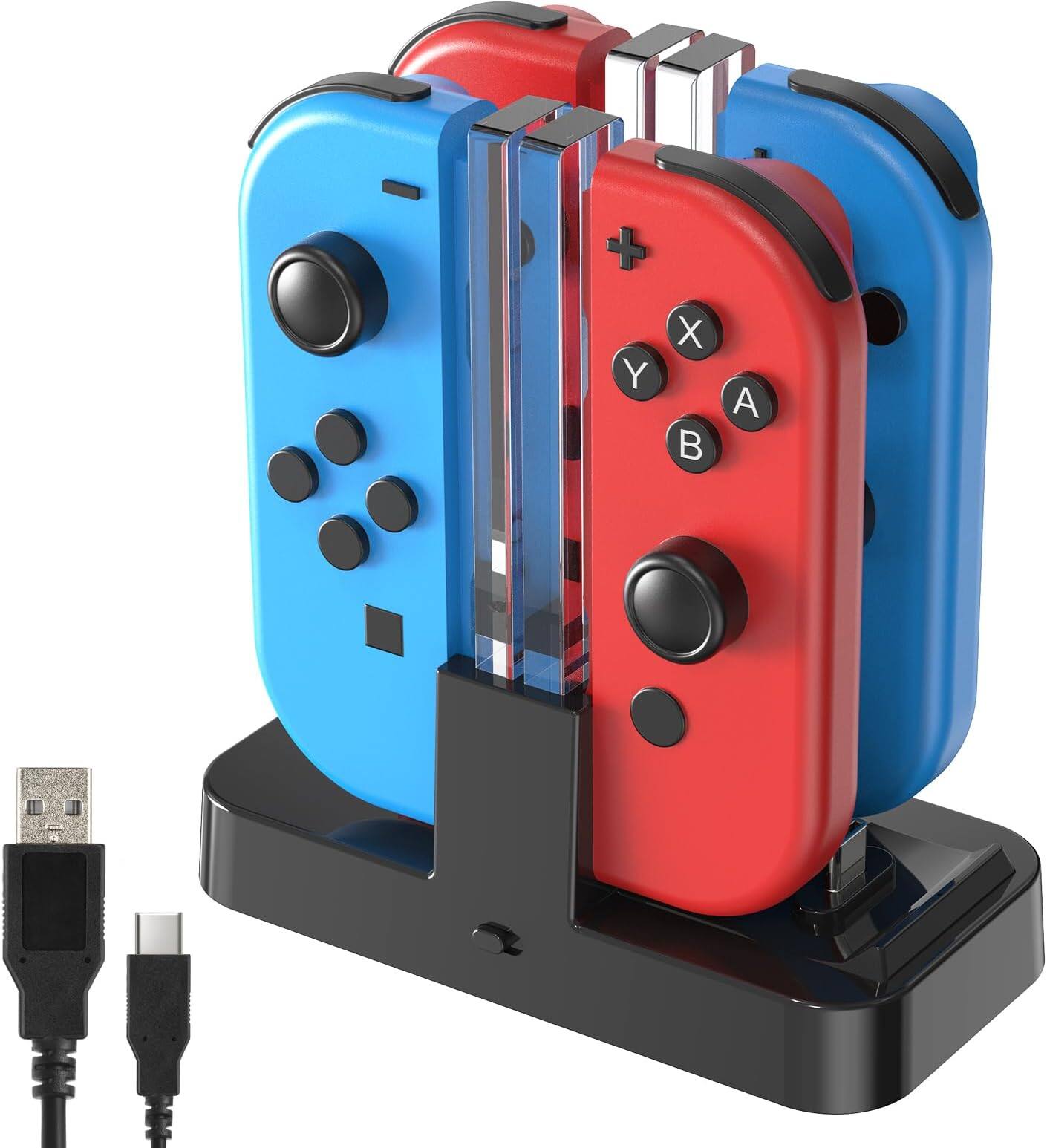 Front. Sweet - Joy Con & OLED Controller Charging Station with USB Cable, Light on Charge.