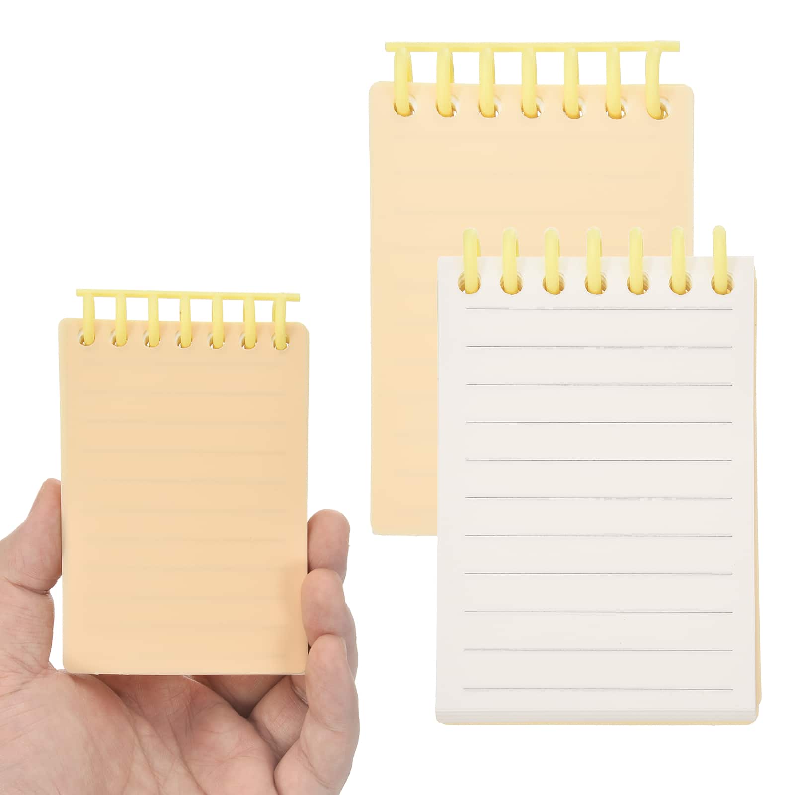 Unique Bargains - 2pcs 3x5 Inch Aesthetic Pocket Notebooks, Plastic Ring Spiral Lined Portable Flip Notes 80 Sheets/160 Pages Office - Yellow