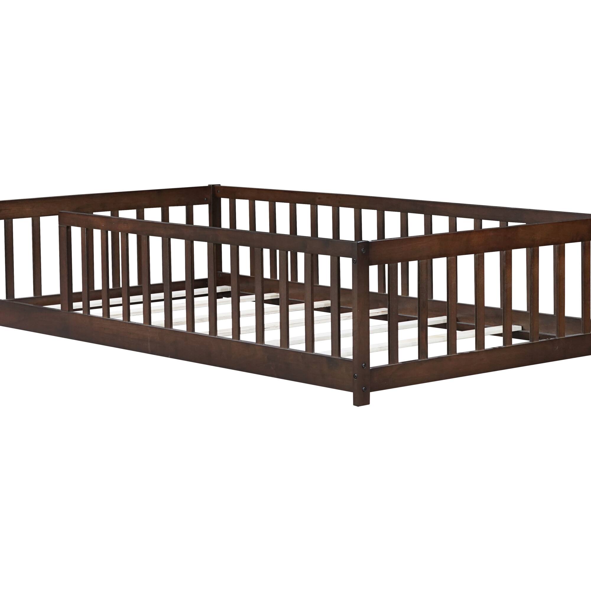 Alt View 7. GOODSILO - Twin Size Low-Profile Youth Bed with Secure Enclosure Frame, Solid Wood Construction, Neutral Finish - Espresso.