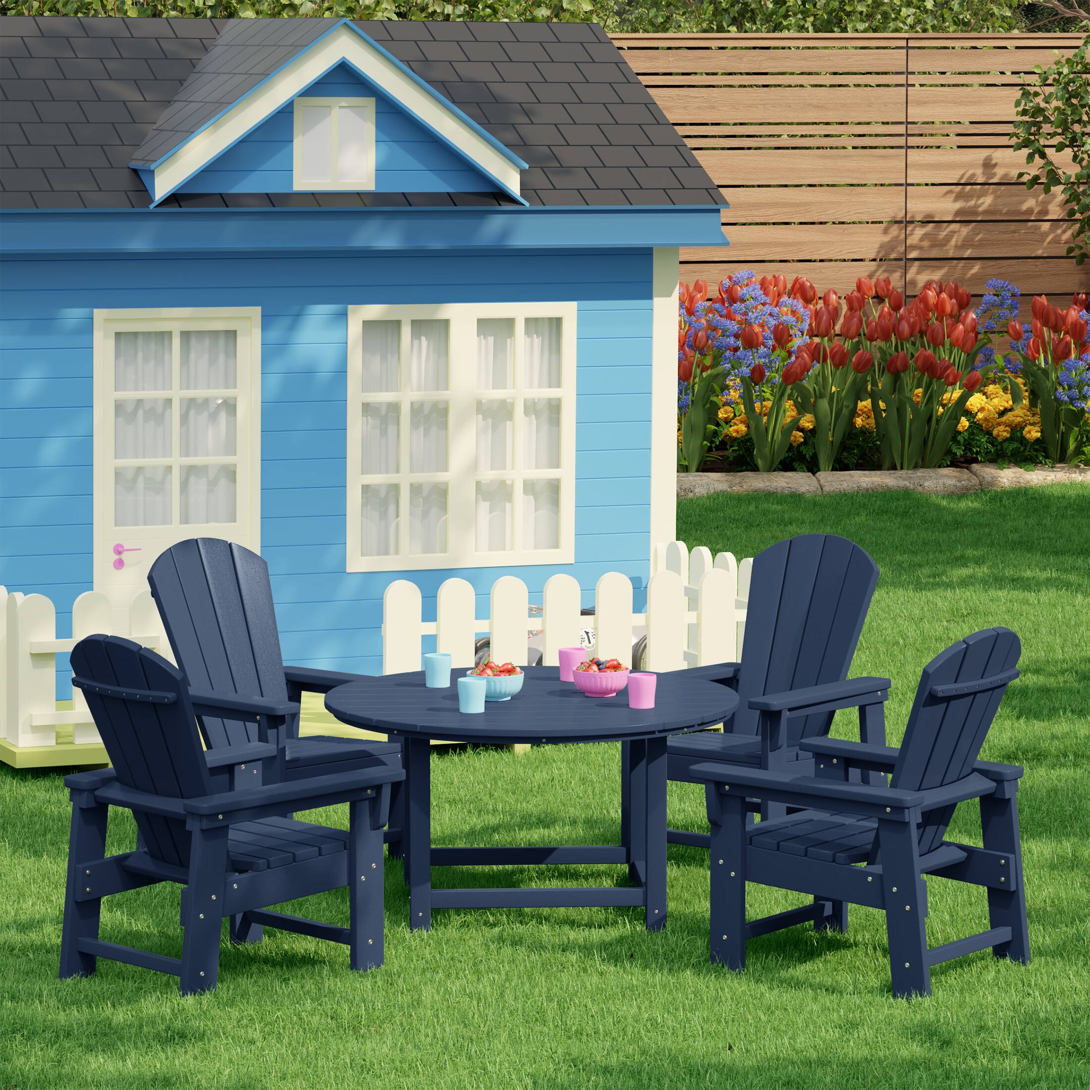 Angle. WestinTrends - WestinTrends Malibu Kids 5-Piece HDPE Outdoor Patio Round Dining Table and Chairs Set - Navy Blue.
