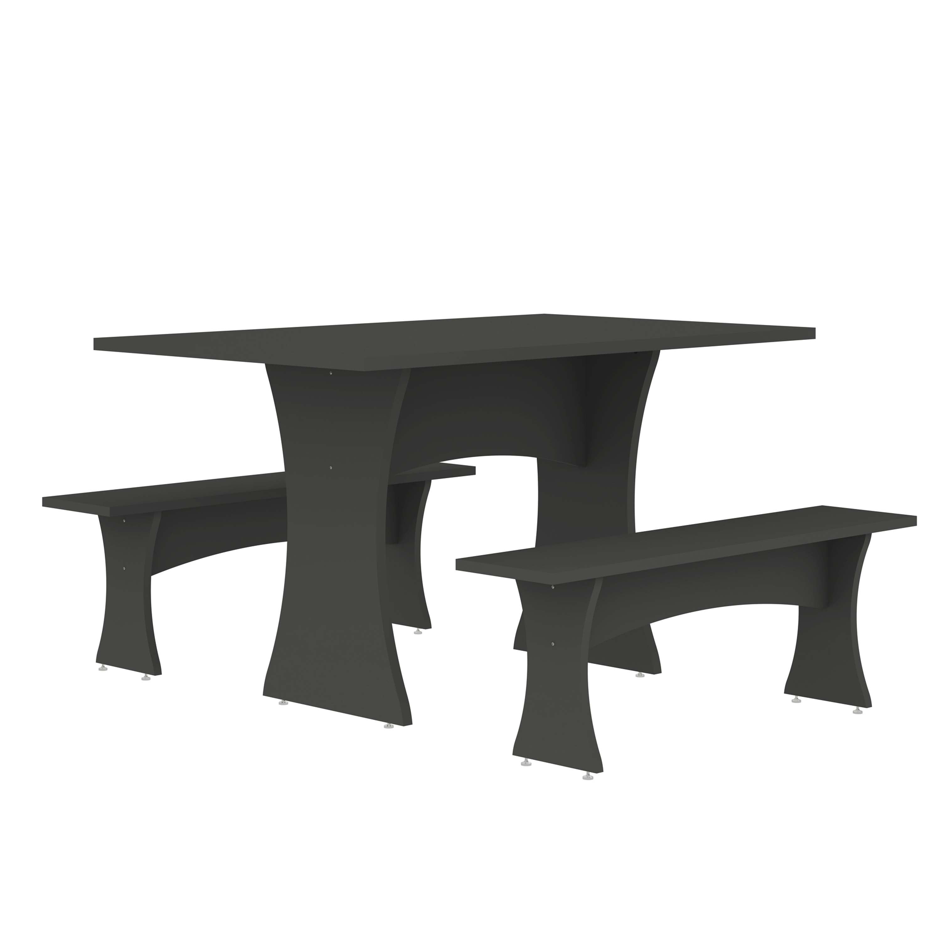 Front. Manhattan Comfort - Coney Mid-Century Modern 3-Piece Dining Table Set - Charcoal Gray.