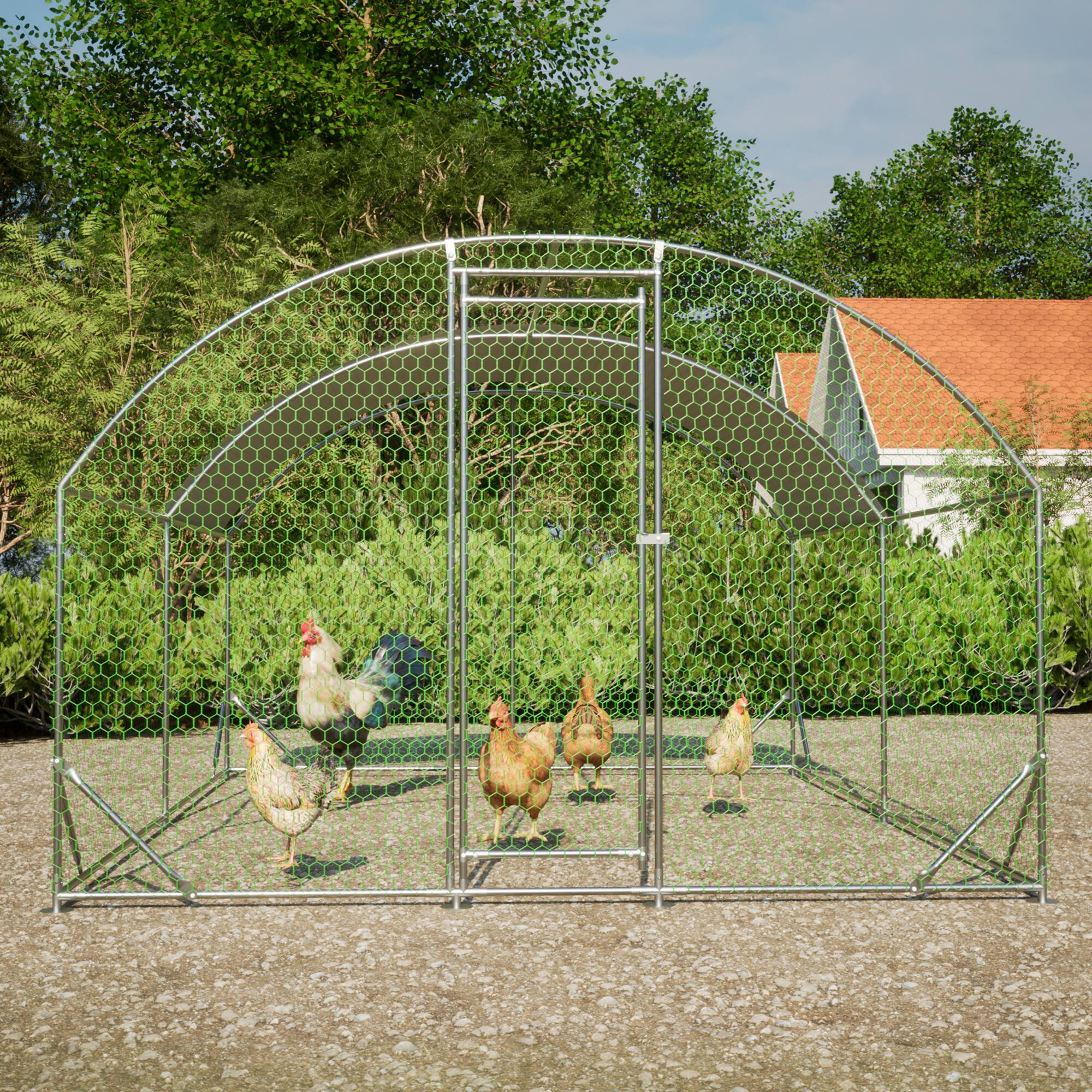 Angle. Mondawe - 10ft x 13ft Large Chicken Coop Metal Chicken Run with Waterproof and Anti-UV Cover.