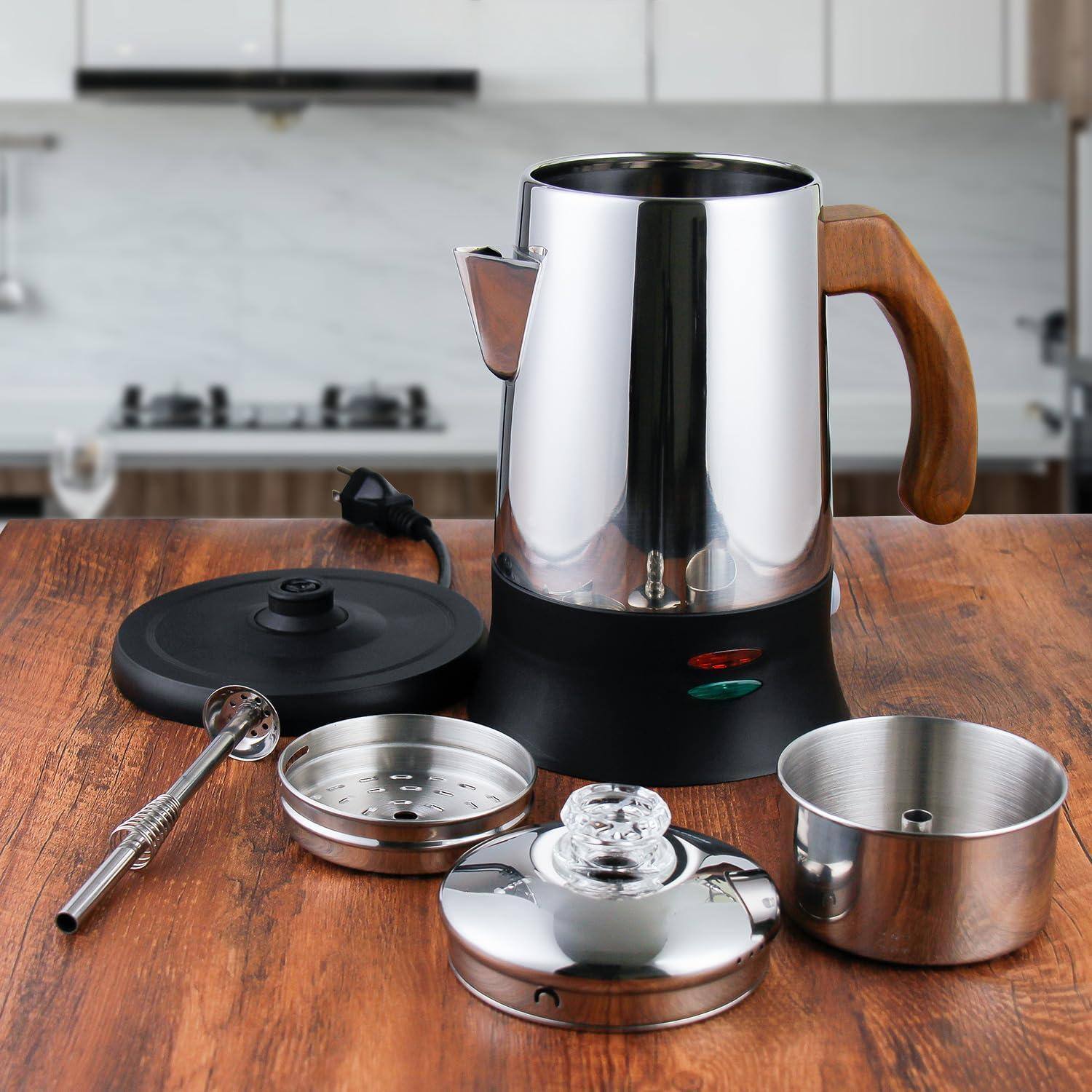 Alt View 3. Dapper Styles - Electric Coffee Percolator Stainless Steel Maker With Tough Glass Clear Brew Progress Knob & On/off Keep Wa... - Default.