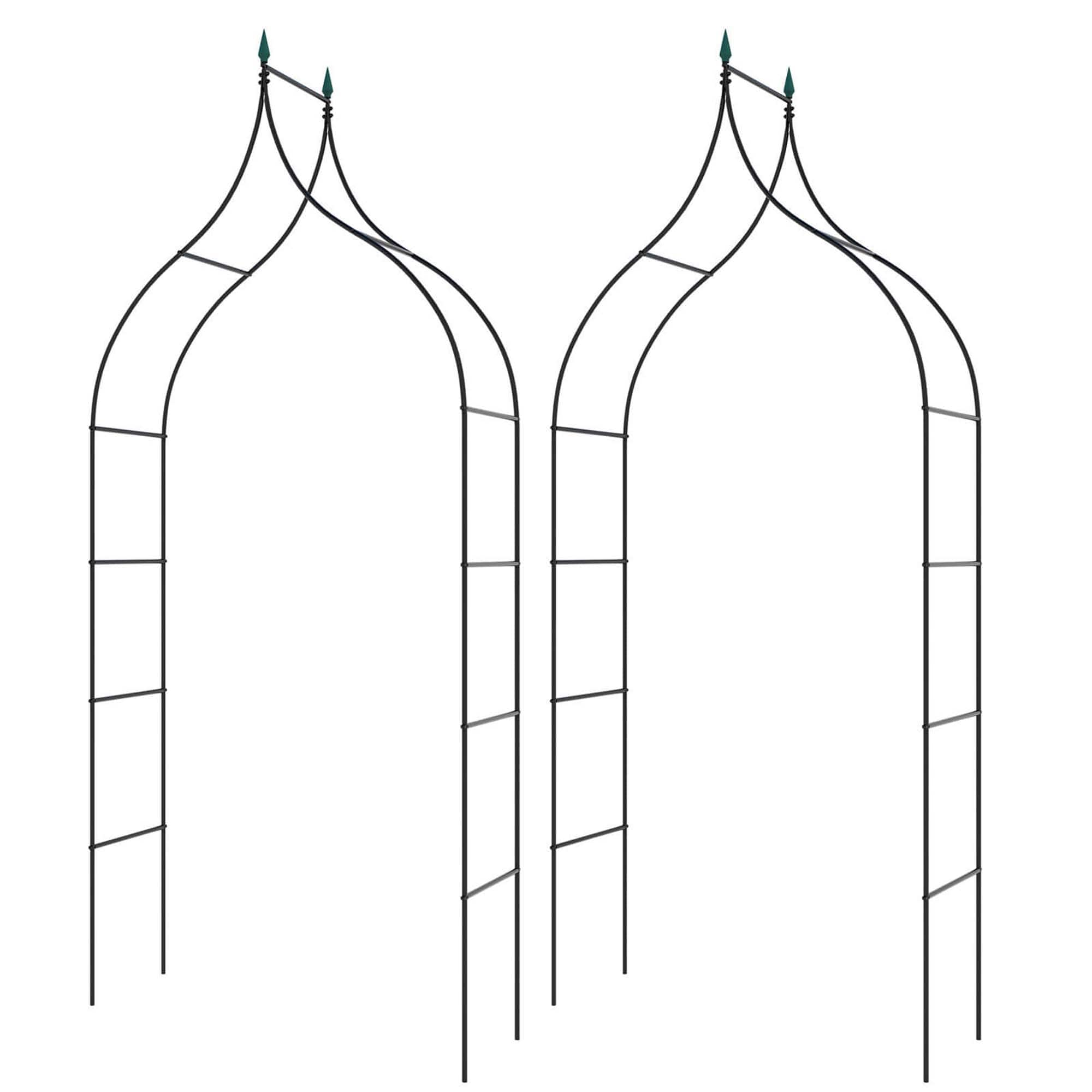 Costway - 2 PCS Garden Arbor with Multiple Side Crossbars Powder-coated Metal Tubes - Black