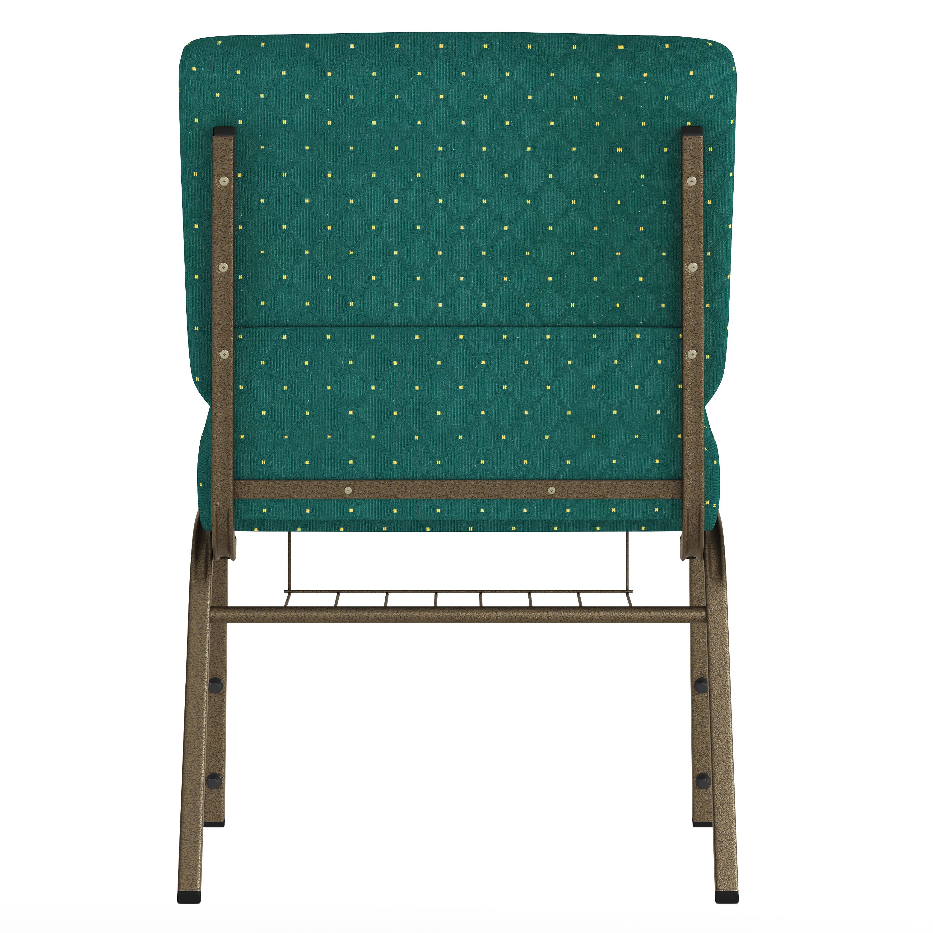 Alt View 5. Emma + Oliver - 4 Pack 21''W Church Chair with Book Rack - Hunter Green Dot Patterned Fabric/Gold Vein Frame.