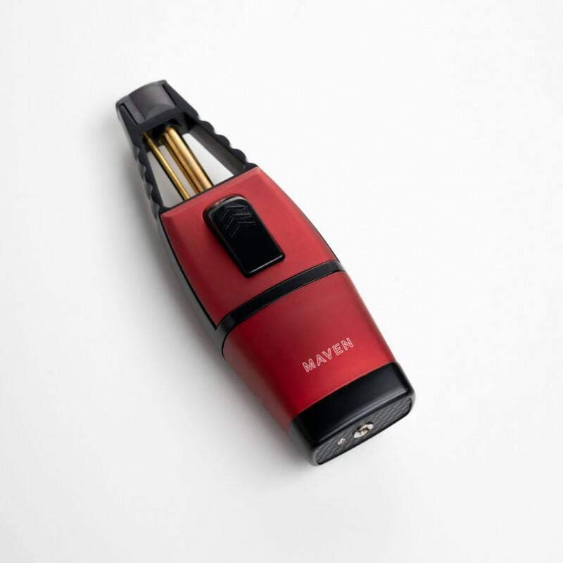 Left. Prestige - Maven Noble Cigar Torch Lighter (Red) - Red Metallic Finish.