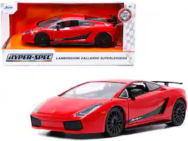 Lamborghini Gallardo Superleggera Stripes "Hyper-Spec" Series 1/24 Diecast Model Car by Jada - Red With Black