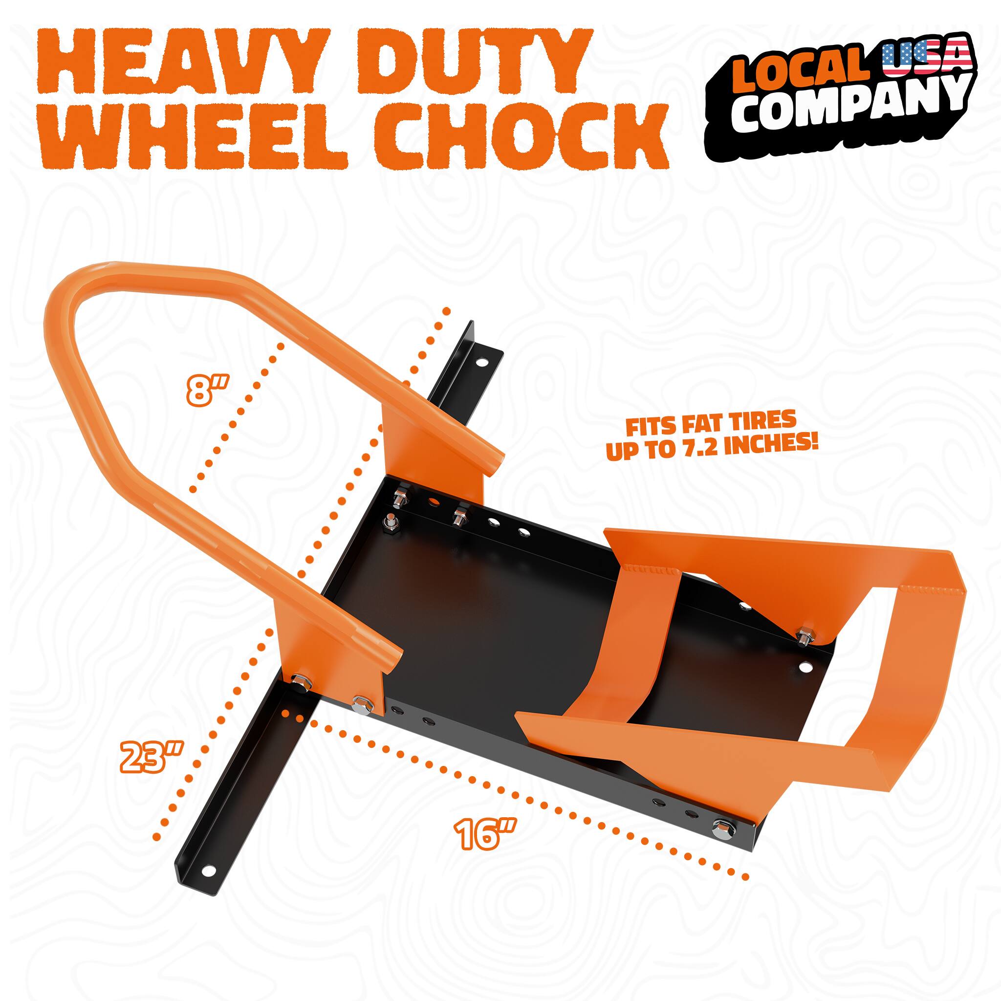 HEAVY DUTY LOCAL USA COMPANY WHEEL CHOCK 8" FITS FAT TIRES UP TO 7.2 INCHES! 23" 16"