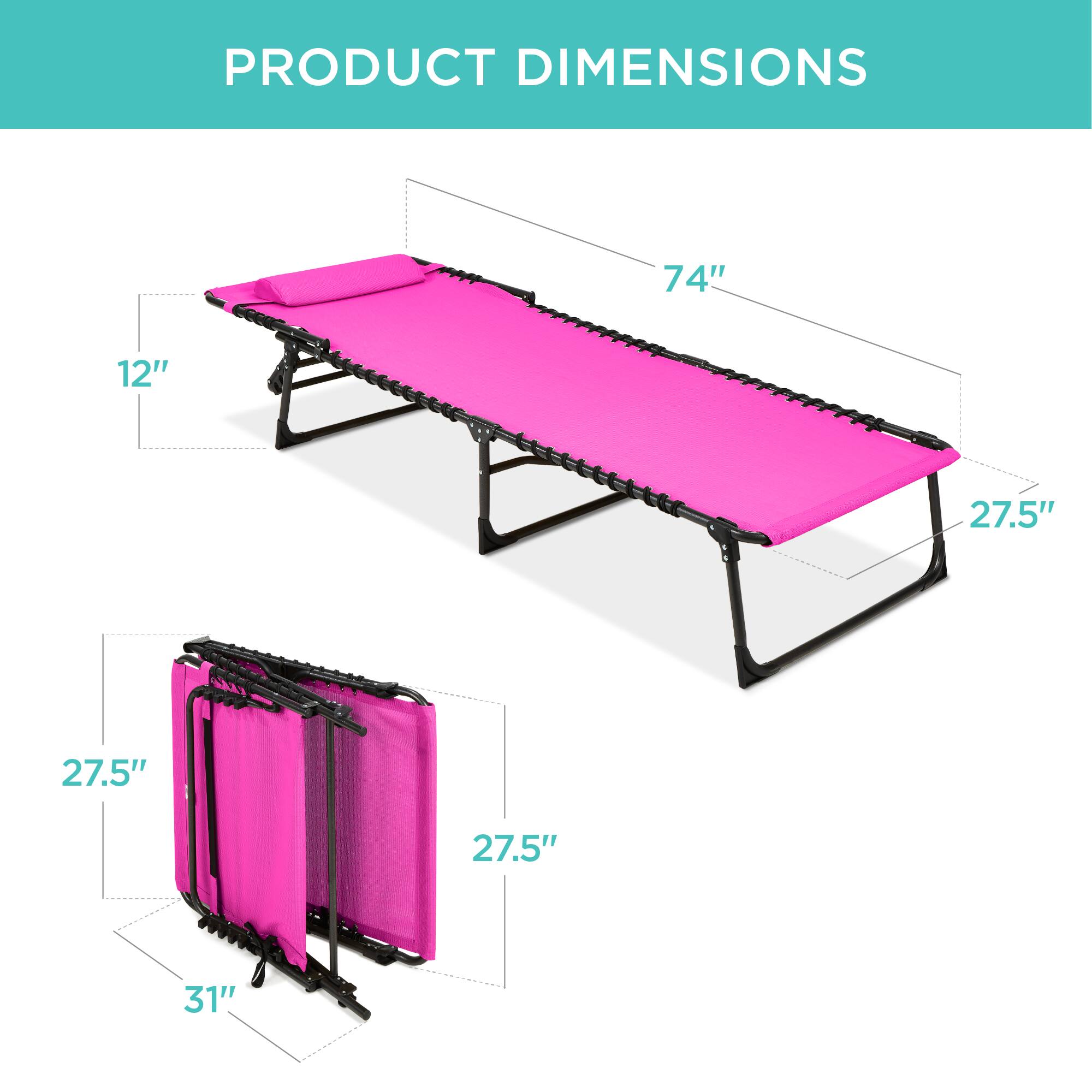 PRODUCT DIMENSIONS

- 74" (length)
- 12" (height)
- 27.5" (width)
- 27.5" (depth)
- 31" (folded height)