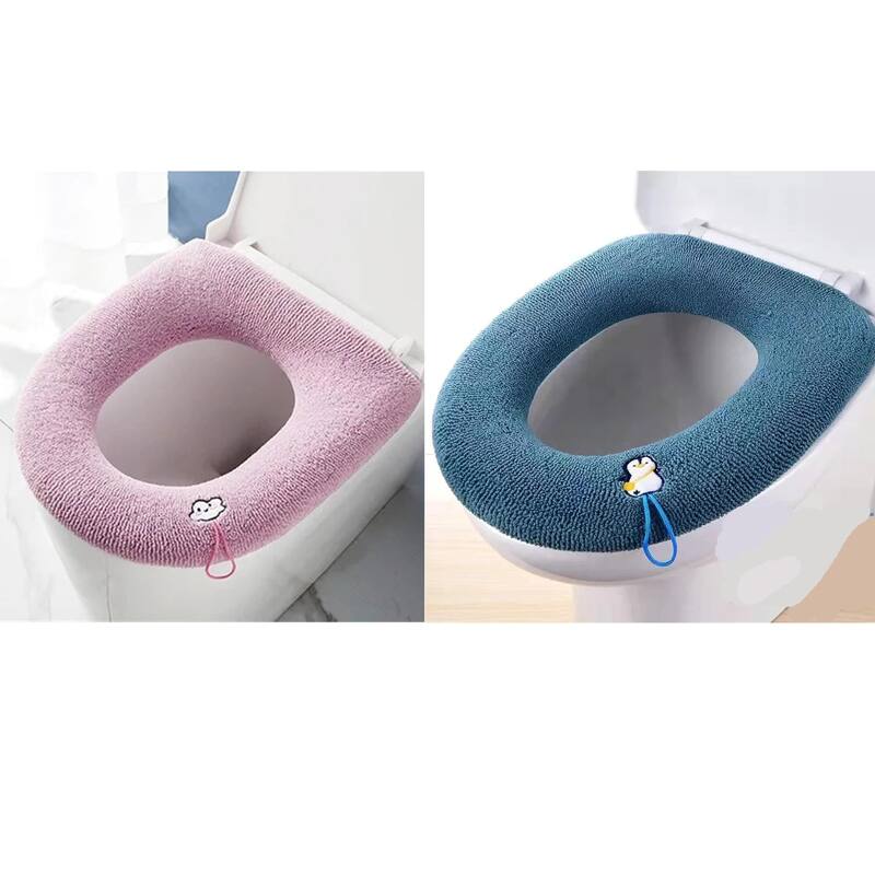 Front. Auledio - 2Pcs Toilet Seat Cushion Thicken Toilet Seat Cover Mat Winter Warm Soft Washable Toilet Seat Cover Bathroom Accessories - Blue & Light Purple.