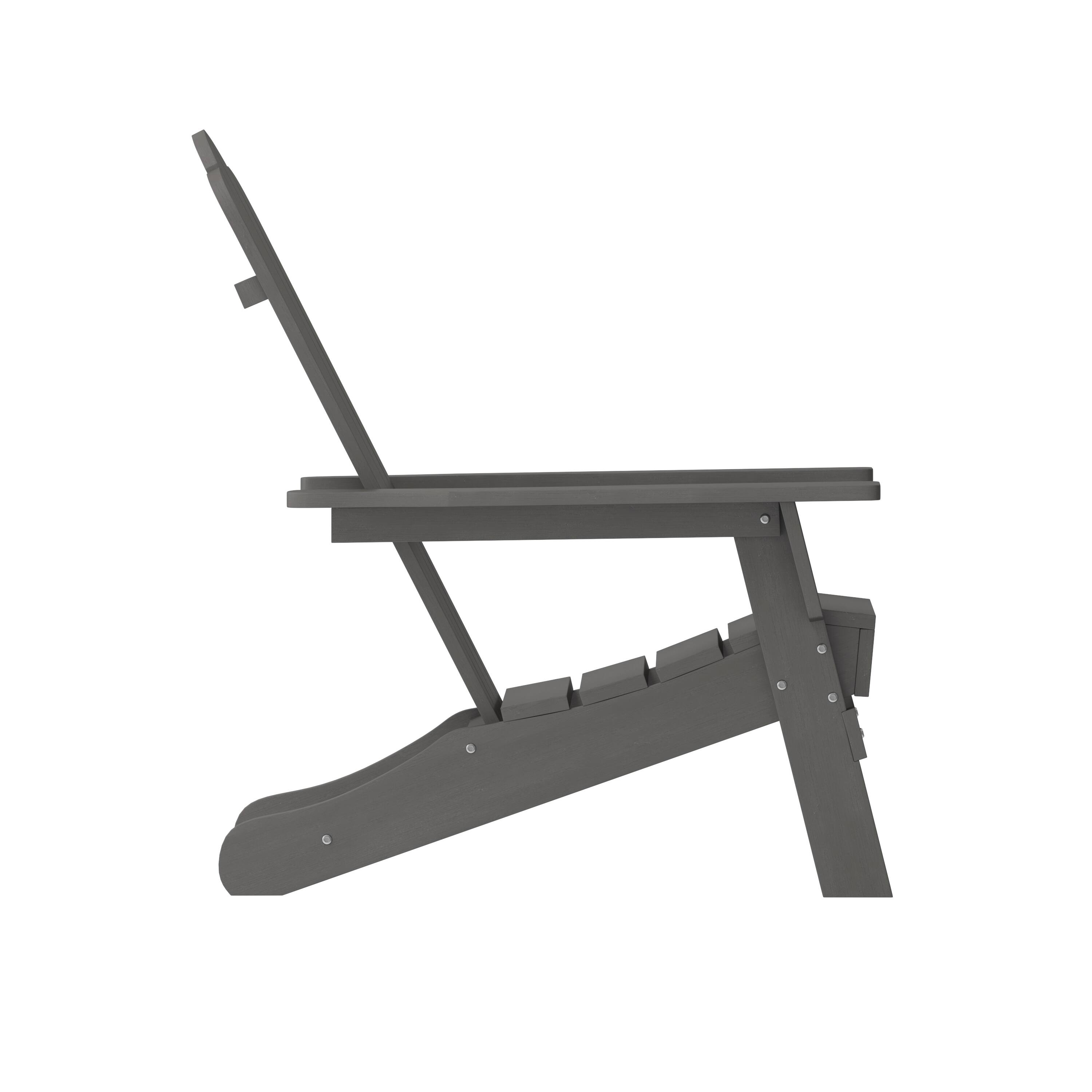 Alt View 9. Emma + Oliver - Tiverton Set of 4 Adirondack Chairs with Cup Holders, Weather Resistant HDPE Adirondack Chairs - Gray.