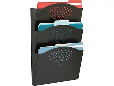 Front. Safco - Safco 3-Pocket Steel Wall File, Letter Size, Black (3172BL) - Black.